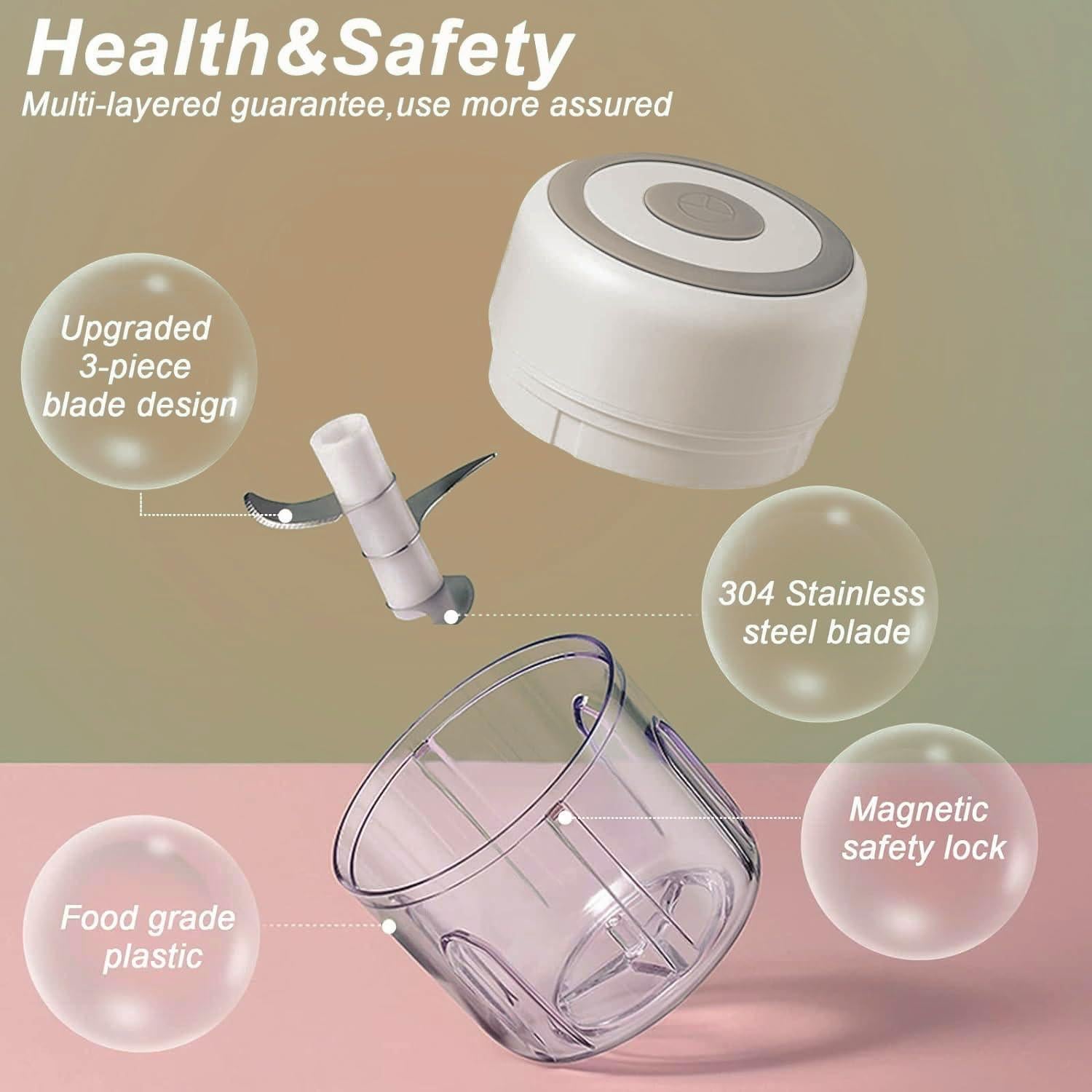 Mini Picadora Eléctrica ROVIGO 370g 2 Tazas USB Blanco