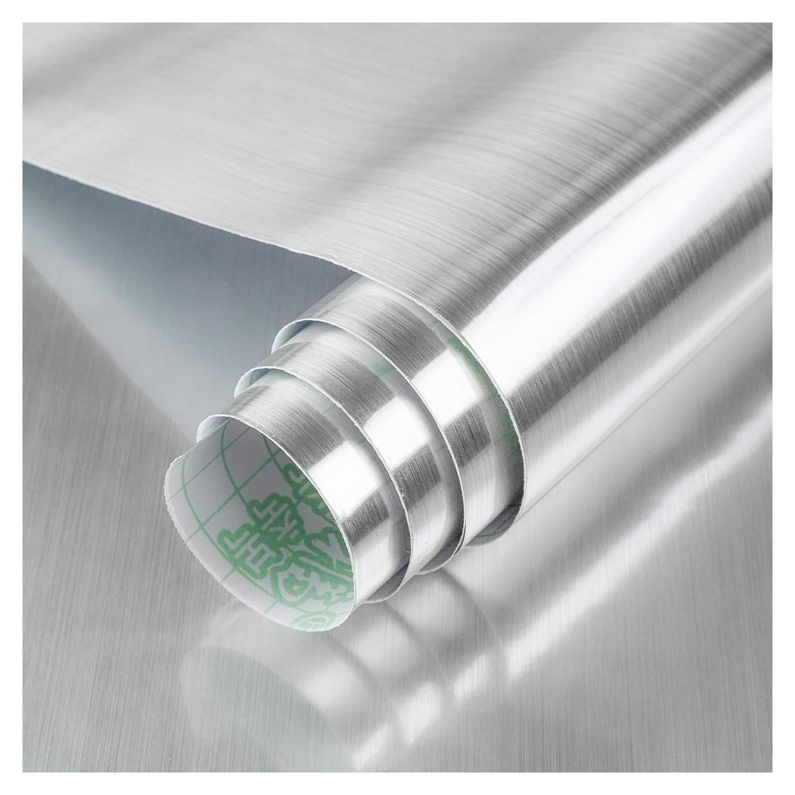 Silver Contact Paper [Thicken Stainless Steel Metallic Feel Waterproof Oil-Proof Peel and Stick Wallpaper for Kitchen Cabinet Dishwasher Refrigerator Metal Surface Furniture Sticker