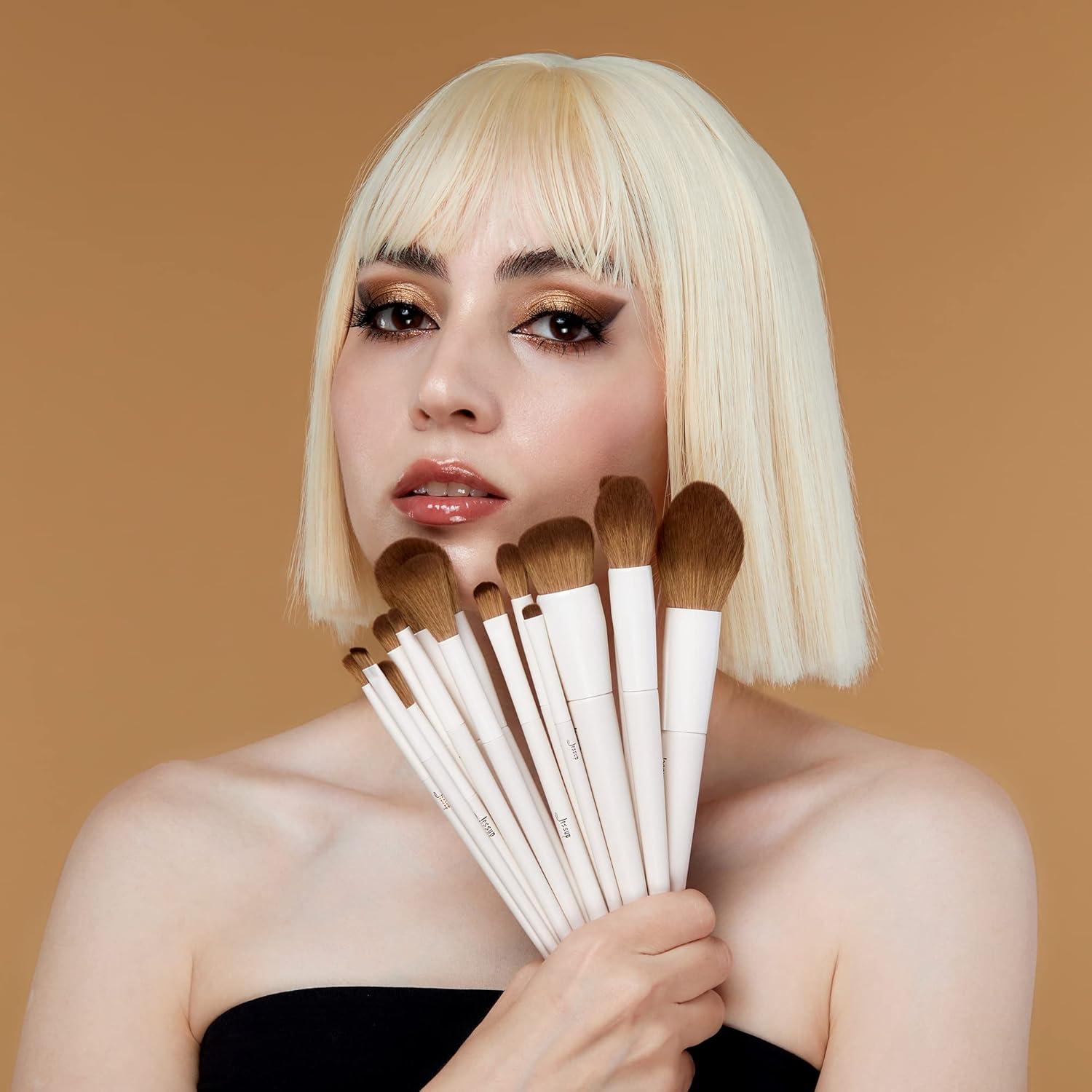 Juego de Brochas de Maquillaje Jessup 14 Piezas Gris Claro