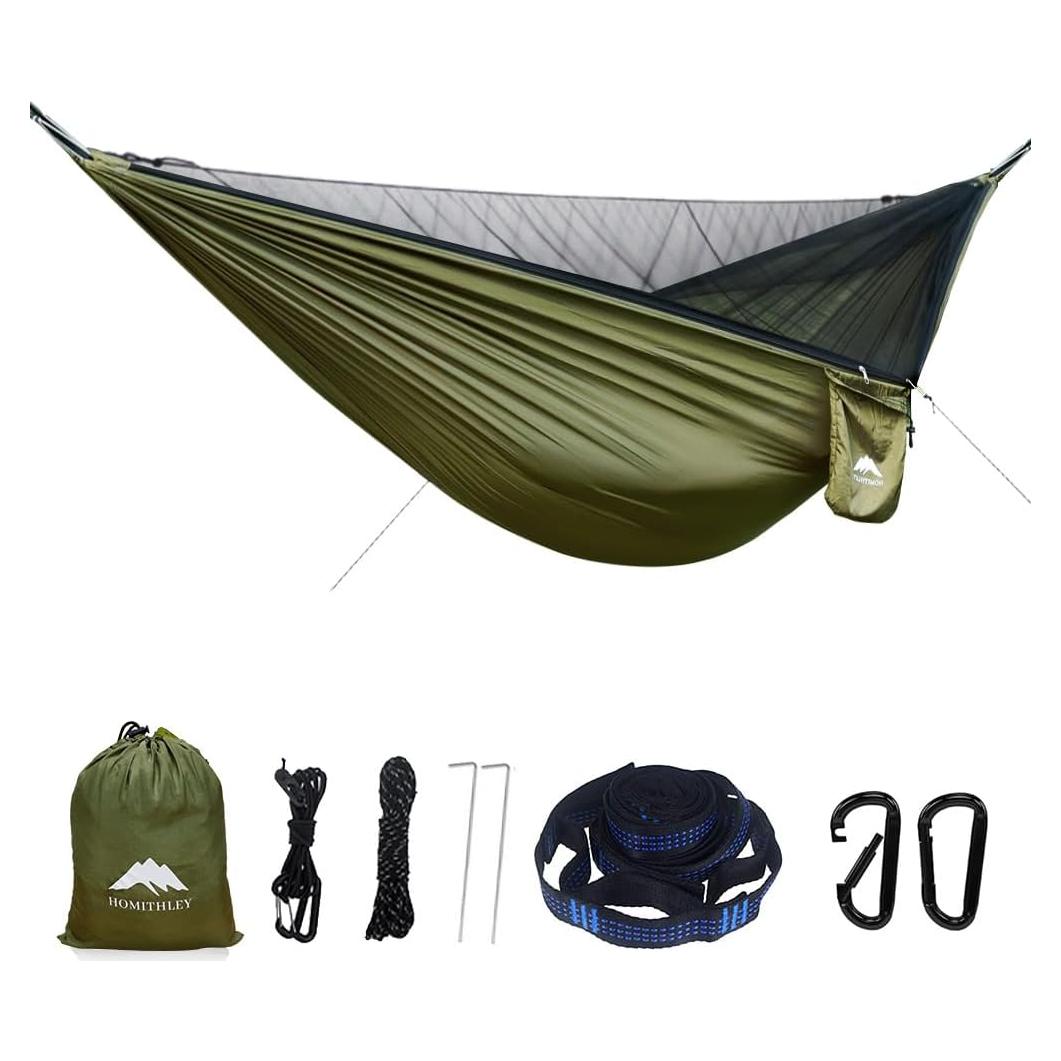 Camping Hammock - Portable Hammock with Mosquito Net, Lightweight Backpacking Hammocks Swing Camping Accessories for Indoor, Outdoor, Beach, Backyard, Patio, Travel, Hiking
