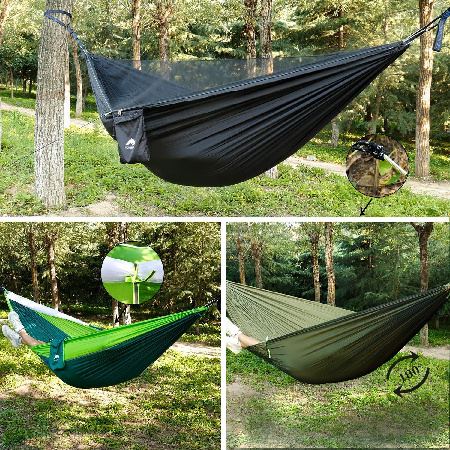 Camping Hammock - Portable Hammock with Mosquito Net, Lightweight Backpacking Hammocks Swing Camping Accessories for Indoor, Outdoor, Beach, Backyard, Patio, Travel, Hiking