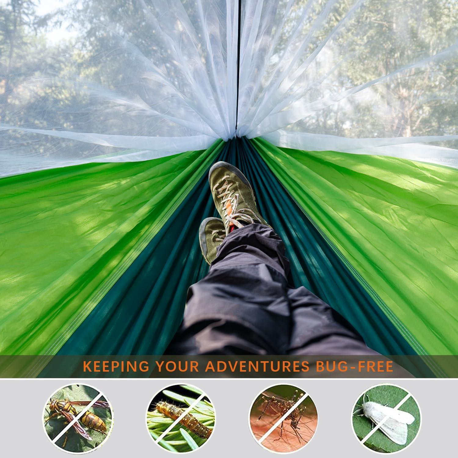 Camping Hammock - Portable Hammock with Mosquito Net, Lightweight Backpacking Hammocks Swing Camping Accessories for Indoor, Outdoor, Beach, Backyard, Patio, Travel, Hiking
