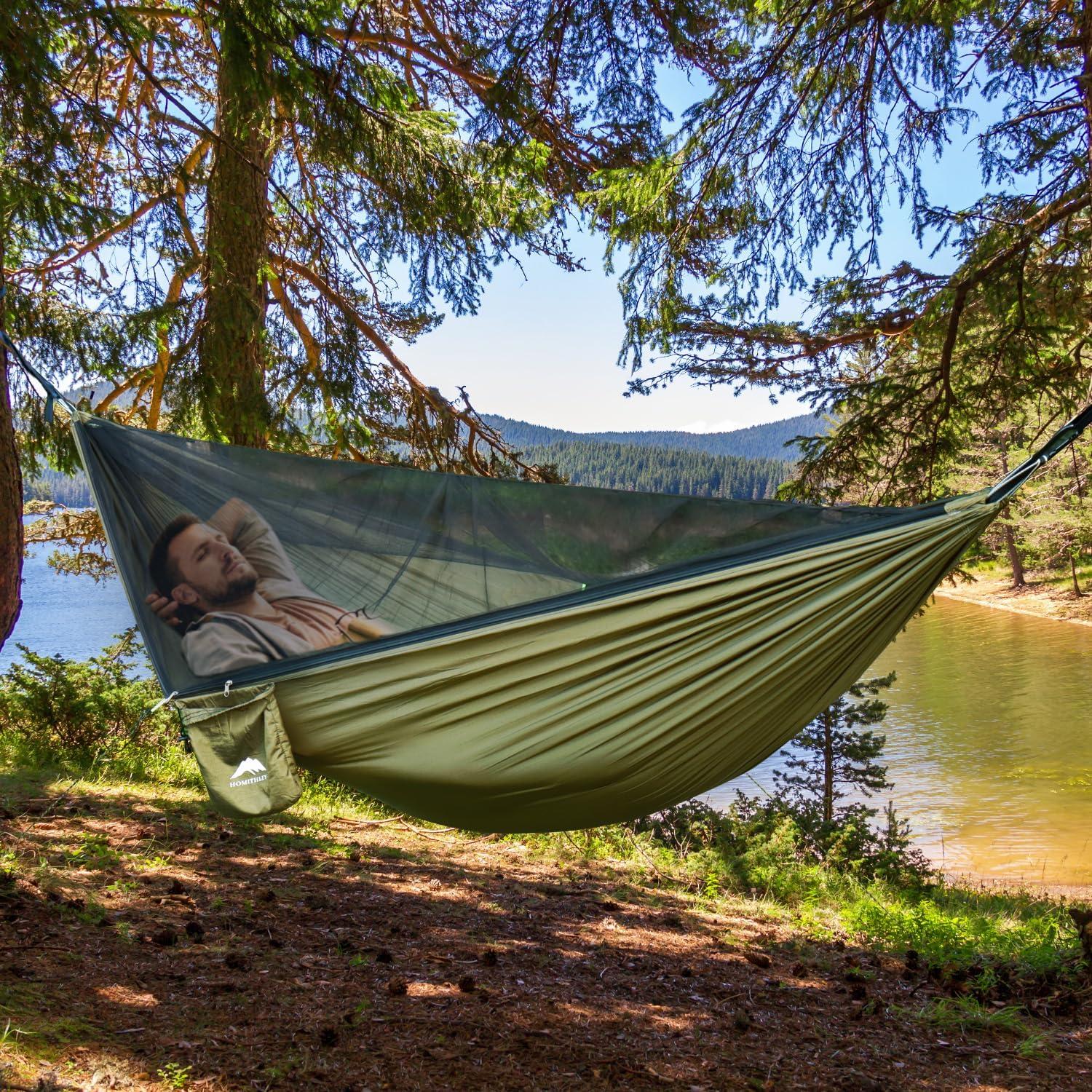 Camping Hammock - Portable Hammock with Mosquito Net, Lightweight Backpacking Hammocks Swing Camping Accessories for Indoor, Outdoor, Beach, Backyard, Patio, Travel, Hiking