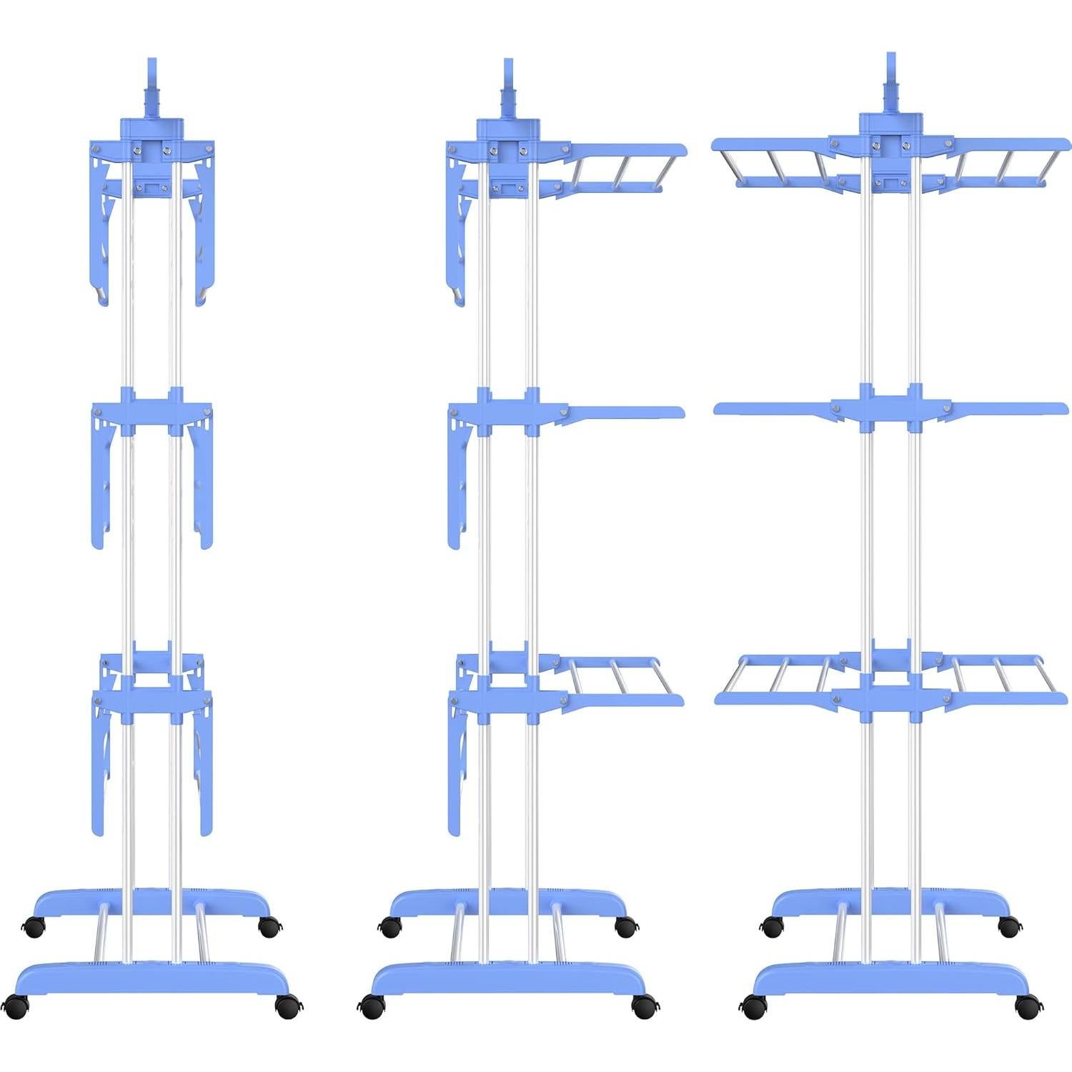 HOMIDEC Clothes Drying Rack, Large 4-Tier Foldable Drying Rack Clothing(67.7H x 19.7W x 30L Inches), Movable Drying Rack with 4 castors. Multifunctional Stainless Steel Laundry Drying Rack, Blue