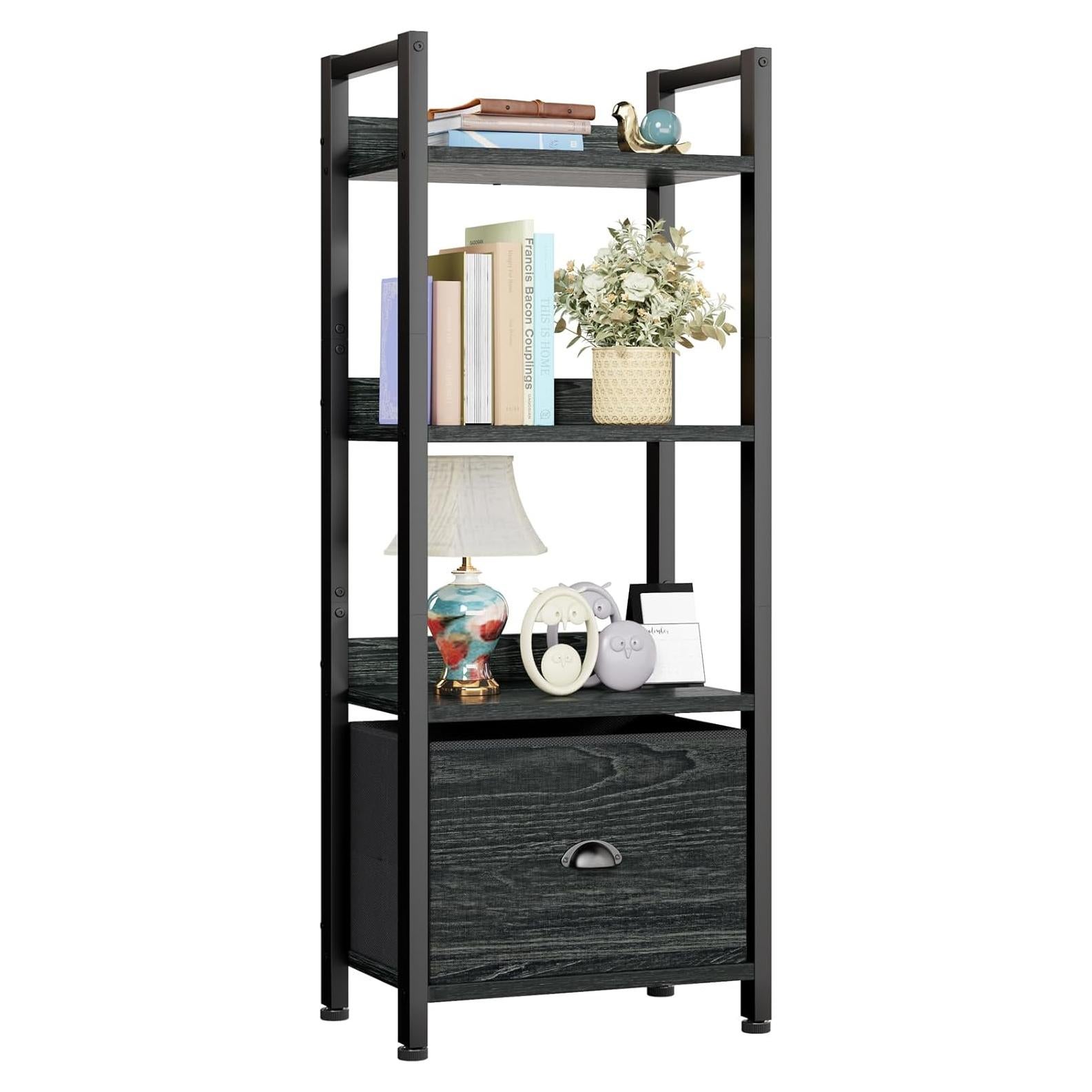 Estantería Furologee 4 Niveles Negra con Cajón y Respaldo