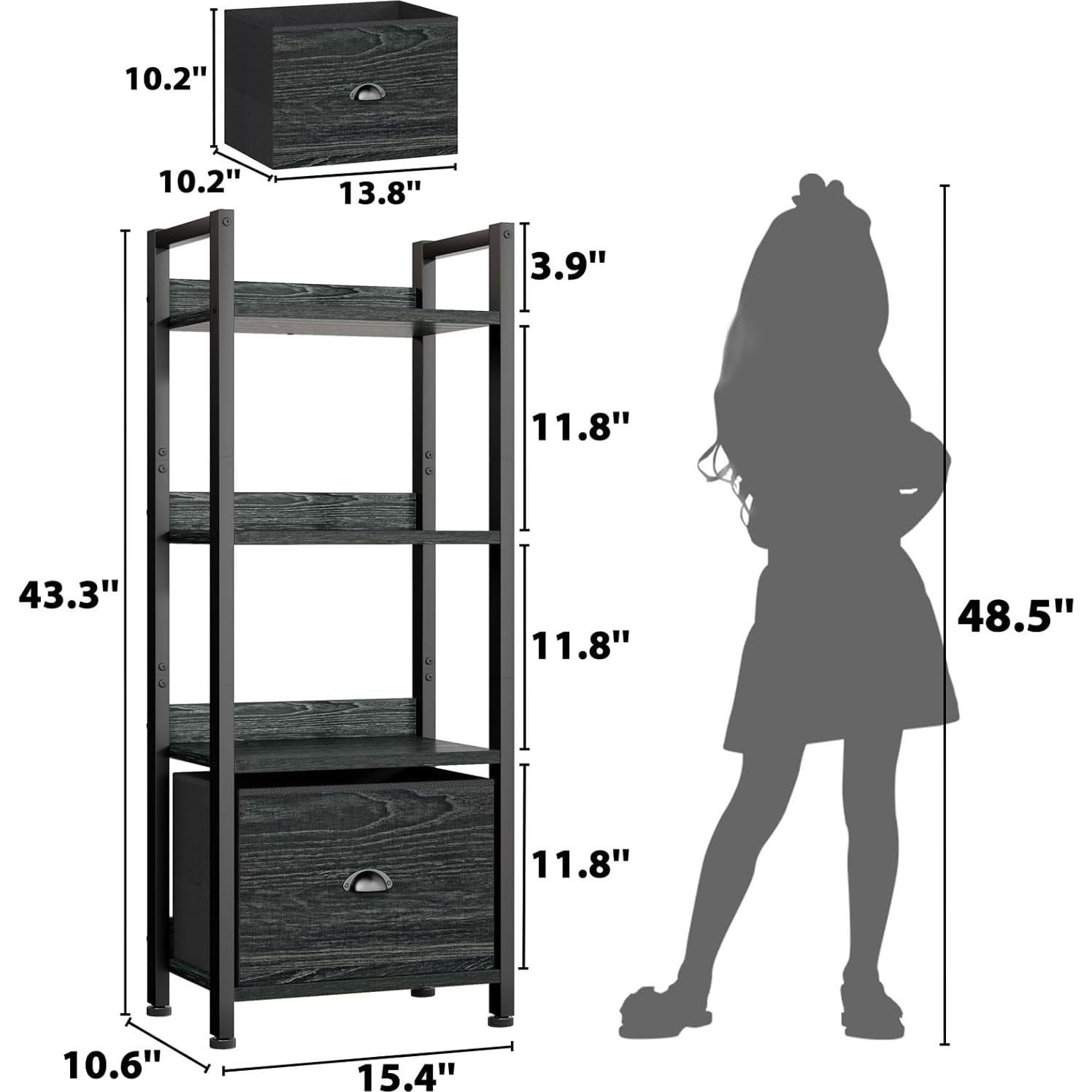 Estantería Furologee 4 Niveles Negra con Cajón y Respaldo