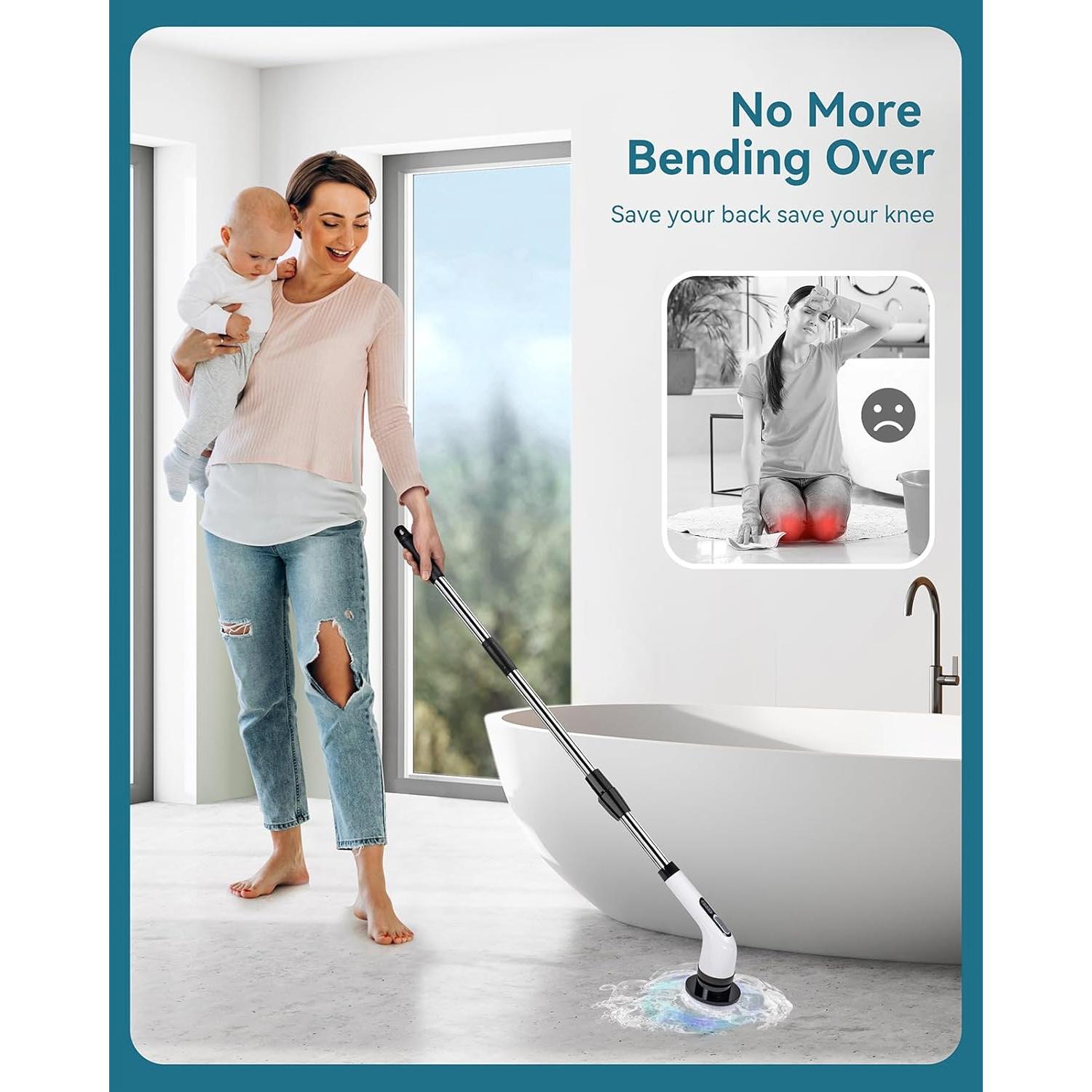 Electric Spin Scrubber for Cleaning Bathroom: Cordless Power Shower Scrubber - Electric Cleaning Brush for Tile Tub