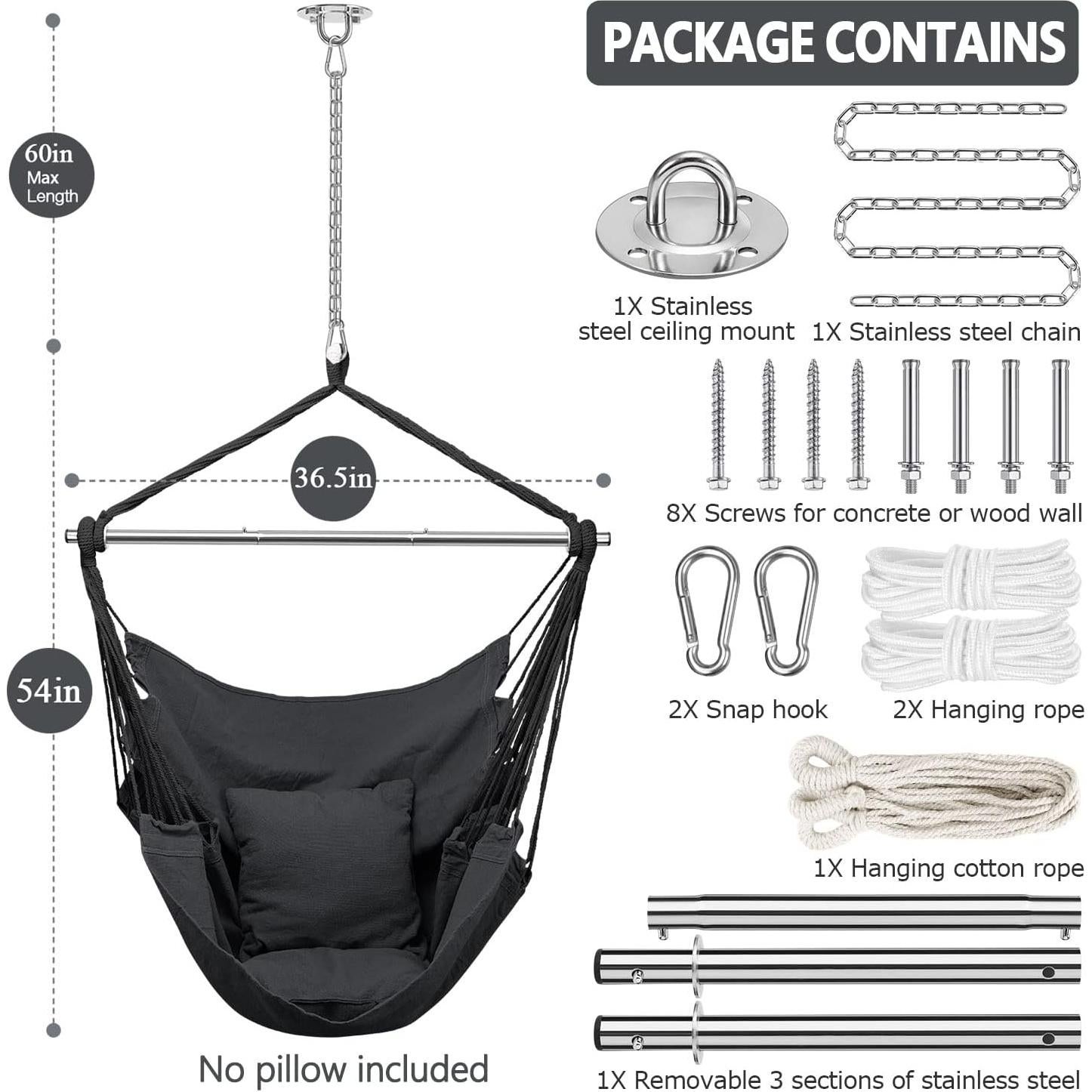 Silla Hamaca Colgante Gocvo ZY-1 Gris Oscuro Resistente