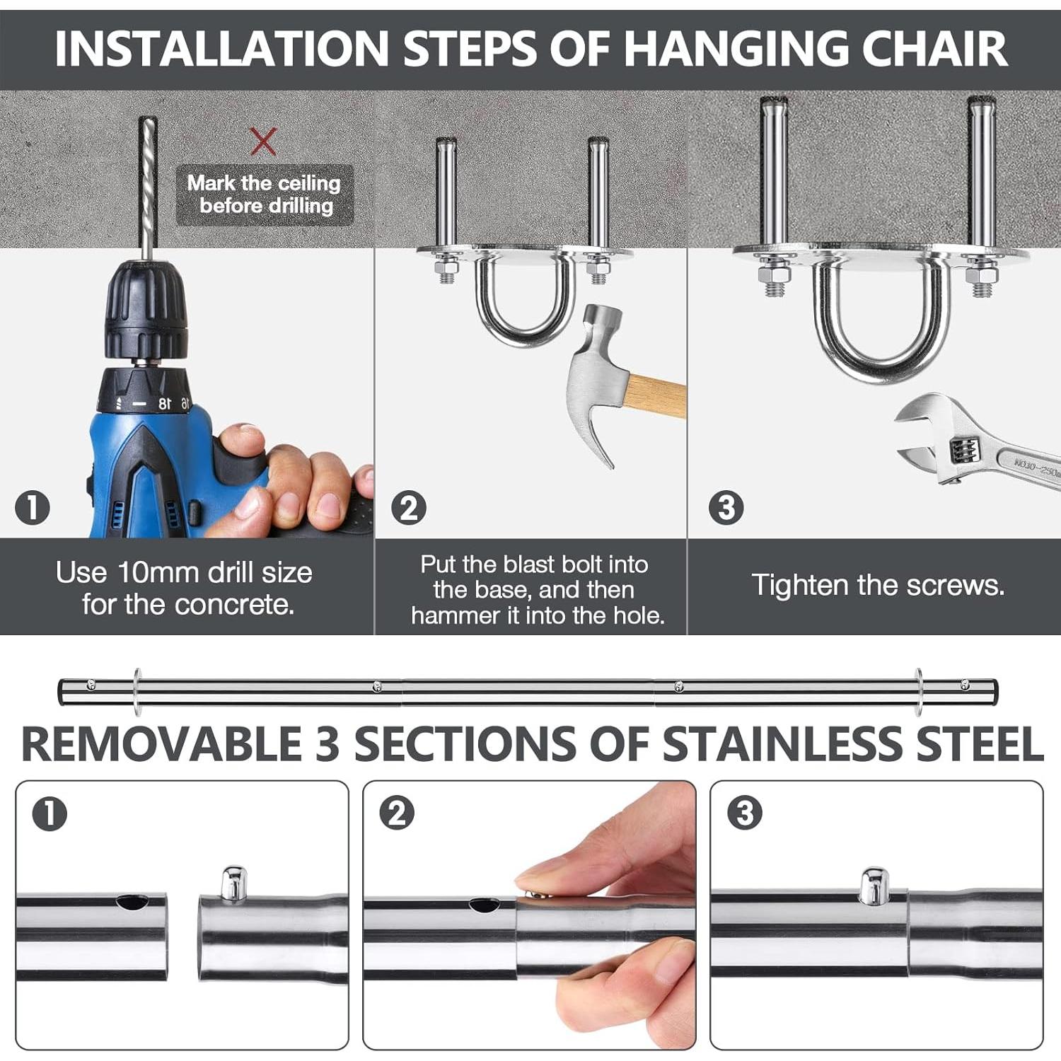 Silla Hamaca Colgante Gocvo ZY-1 Gris Oscuro Resistente