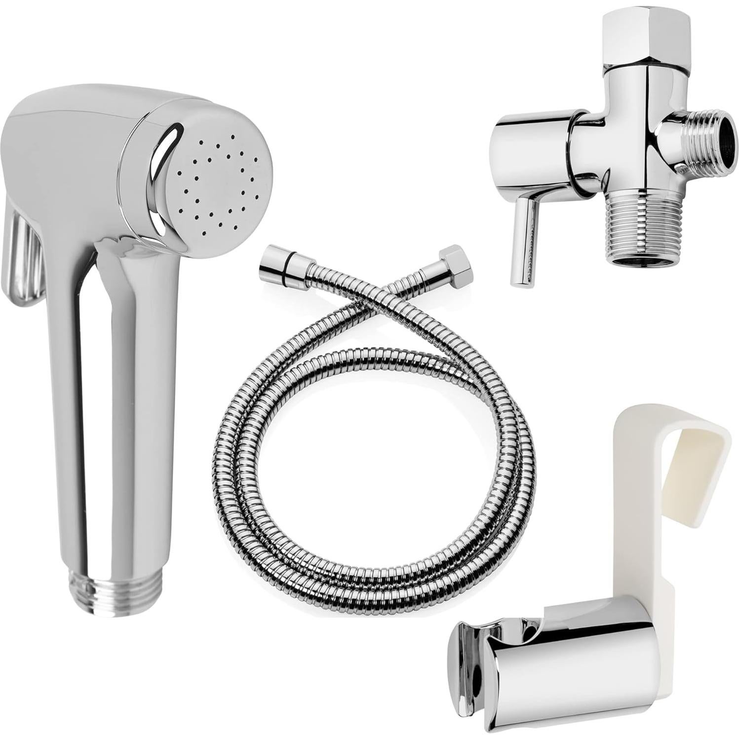 Brondell PS-91C PureSpa Essential Handheld Bidet Sprayer for Toilets, Includes Spiral Metal Hose and Holster, Ambient Temperature, Polished Chrome