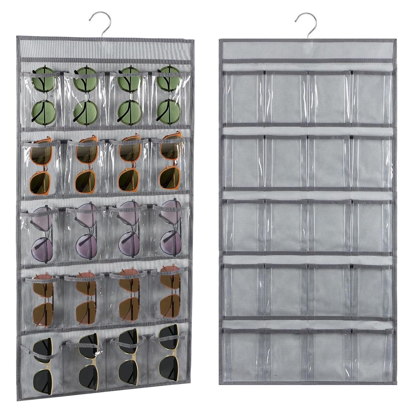 2 Pcs Sunglasses Organizer Storage Sunglass Holder for Wall Hanging Eyeglass Organizer for Multiple Glasses (GRAY)