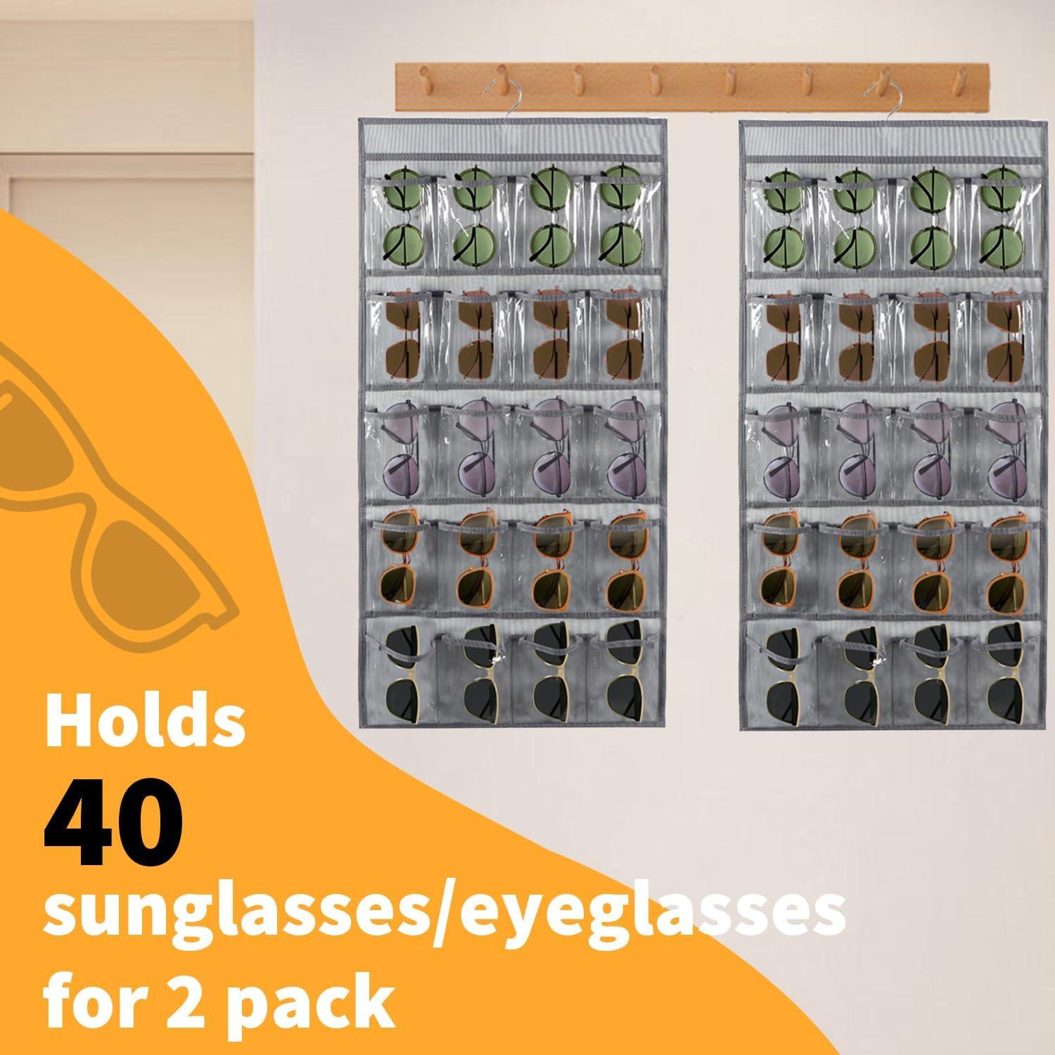 2 Pcs Sunglasses Organizer Storage Sunglass Holder for Wall Hanging Eyeglass Organizer for Multiple Glasses (GRAY)