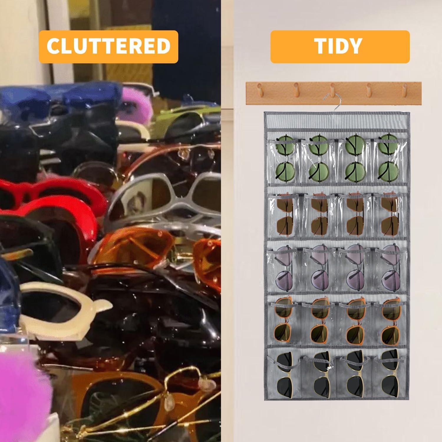 2 Pcs Sunglasses Organizer Storage Sunglass Holder for Wall Hanging Eyeglass Organizer for Multiple Glasses (GRAY)