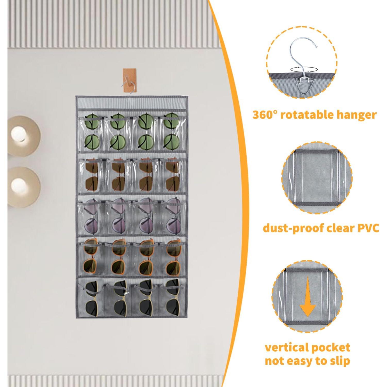 2 Pcs Sunglasses Organizer Storage Sunglass Holder for Wall Hanging Eyeglass Organizer for Multiple Glasses (GRAY)