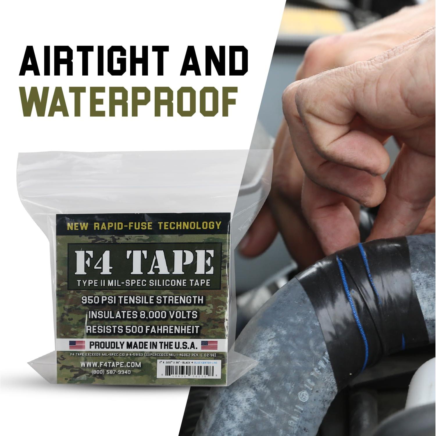 Bond It F4 Emergency Self-Fusing Silicone Tape, Repair Plumbing Pipe & Radiator Hose Leak, Electrical Insulation, Permanent Bonding, Waterproof, 1" x 36' x 20mil, Black