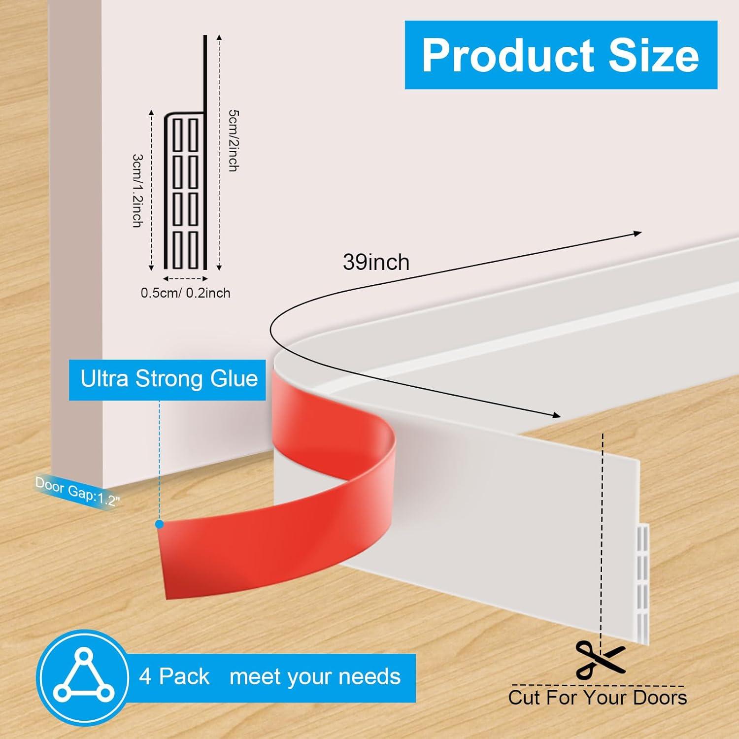 Sightor 4 Pack Door Draft Stopper for Bottom of Door, Under Door Sweep for Exterior & Interior Doors, Adjustable Weather Stripping Door Bottom Seal Blocker Noise (White, 4 Pack)