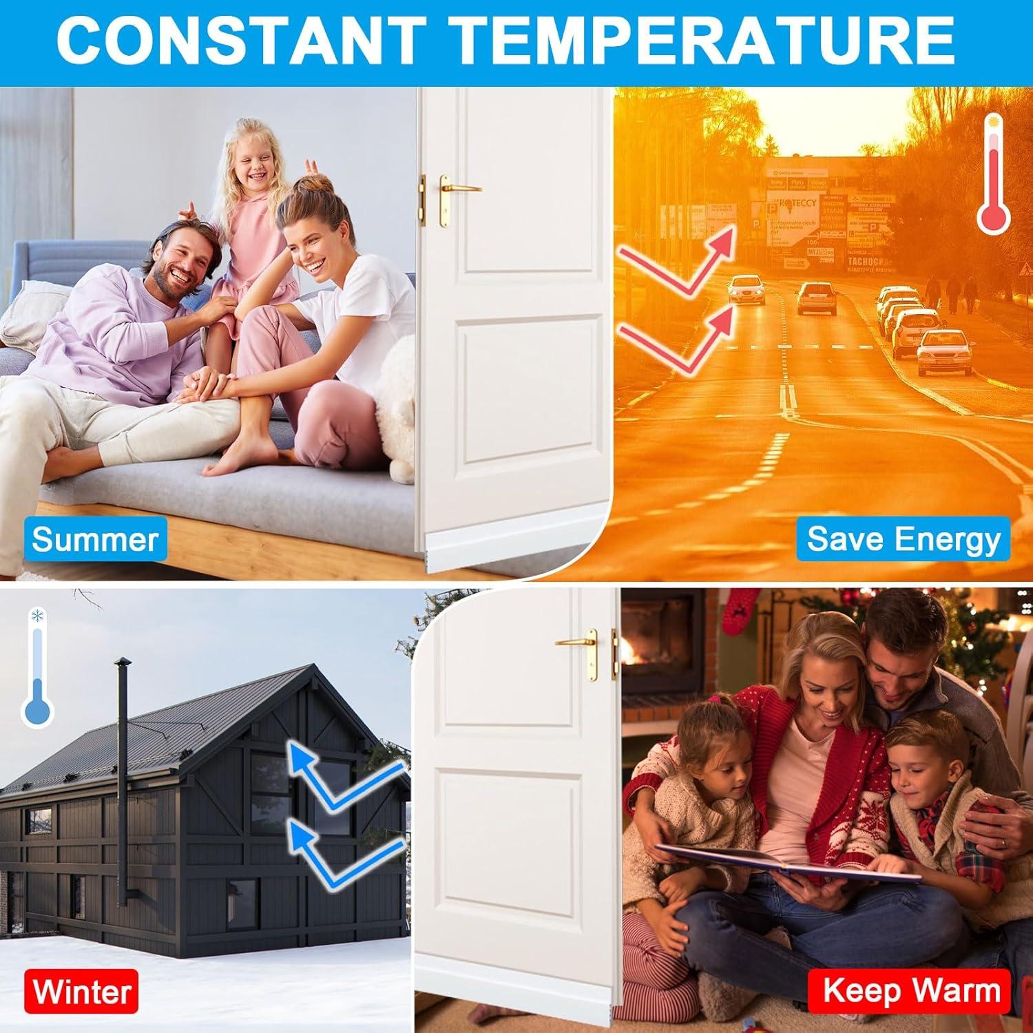 Sightor 4 Pack Door Draft Stopper for Bottom of Door, Under Door Sweep for Exterior & Interior Doors, Adjustable Weather Stripping Door Bottom Seal Blocker Noise (White, 4 Pack)