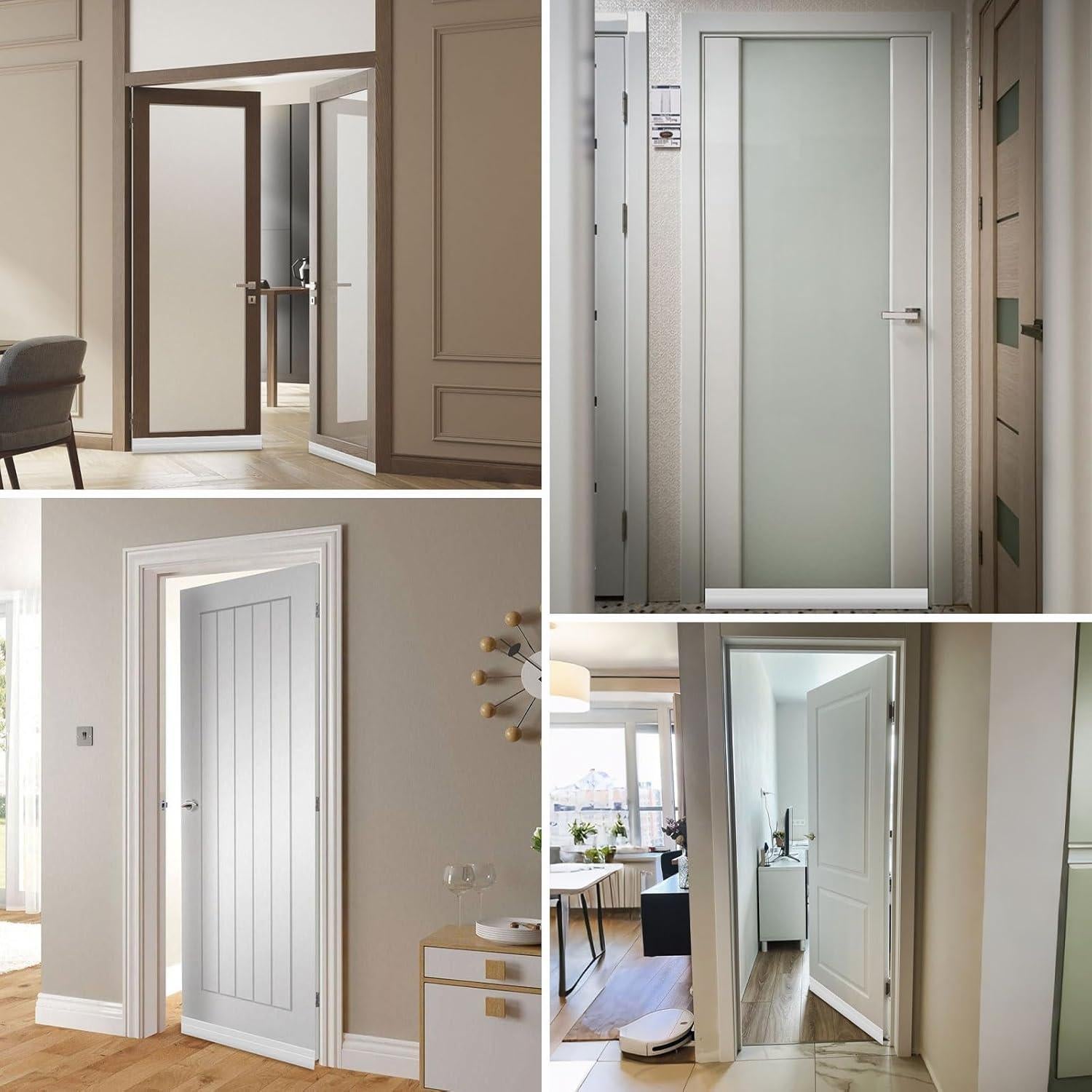 Sightor 4 Pack Door Draft Stopper for Bottom of Door, Under Door Sweep for Exterior & Interior Doors, Adjustable Weather Stripping Door Bottom Seal Blocker Noise (White, 4 Pack)