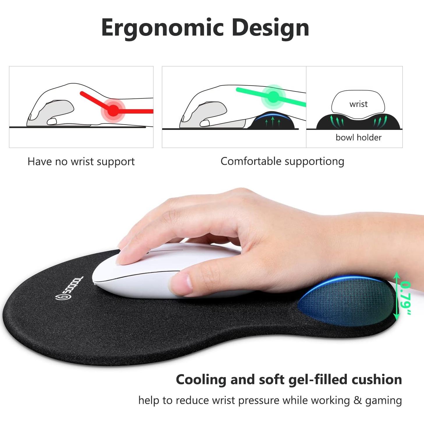 Almohadilla para Mouse Soqool Ergonómica con Soporte de Gel Negro