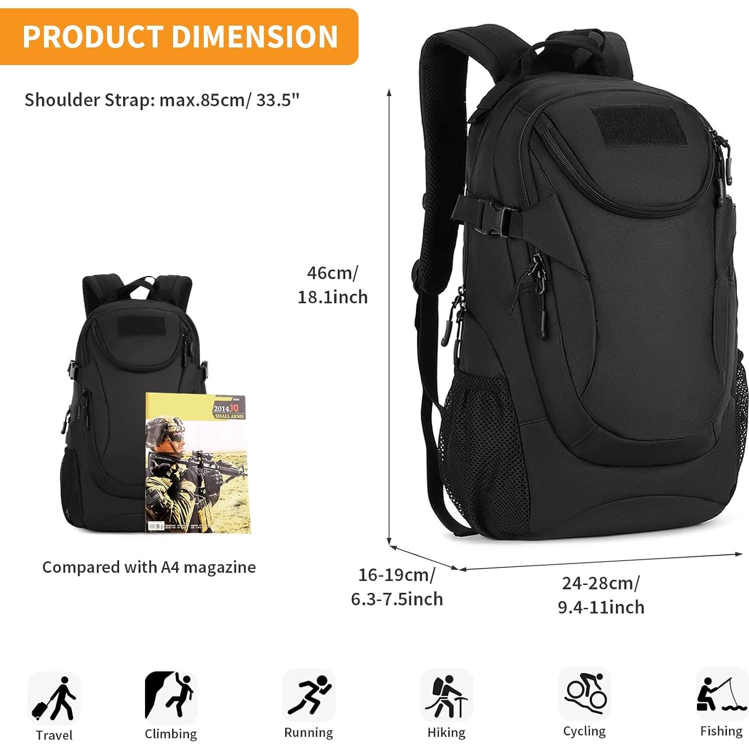 Mochila Táctica Huntvp 25L Impermeable Nylon Militar Negro