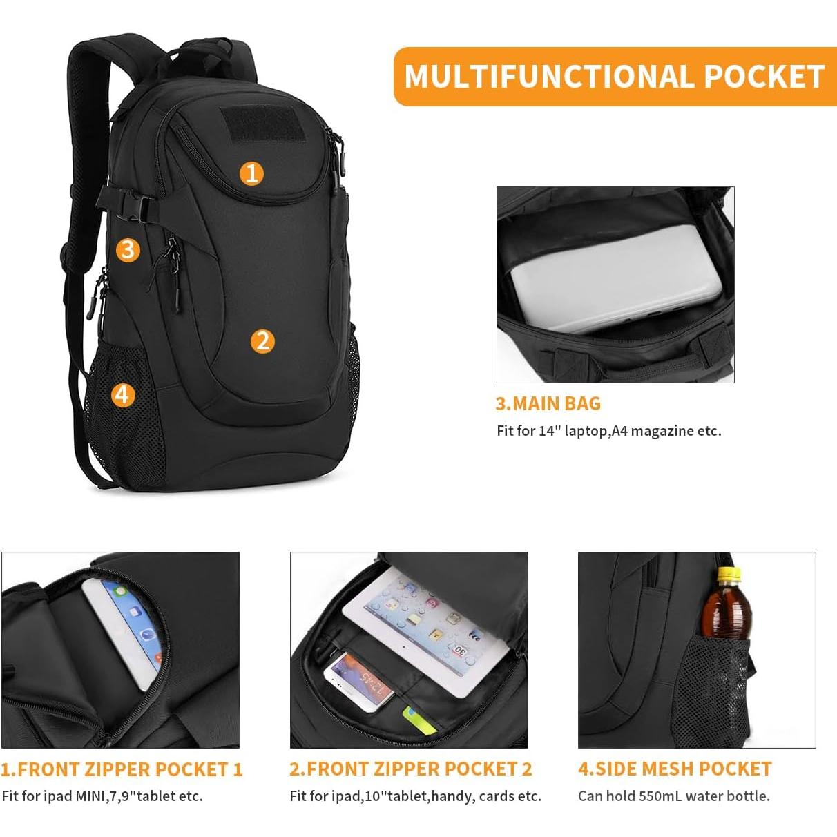 Mochila Táctica Huntvp 25L Impermeable Nylon Militar Negro