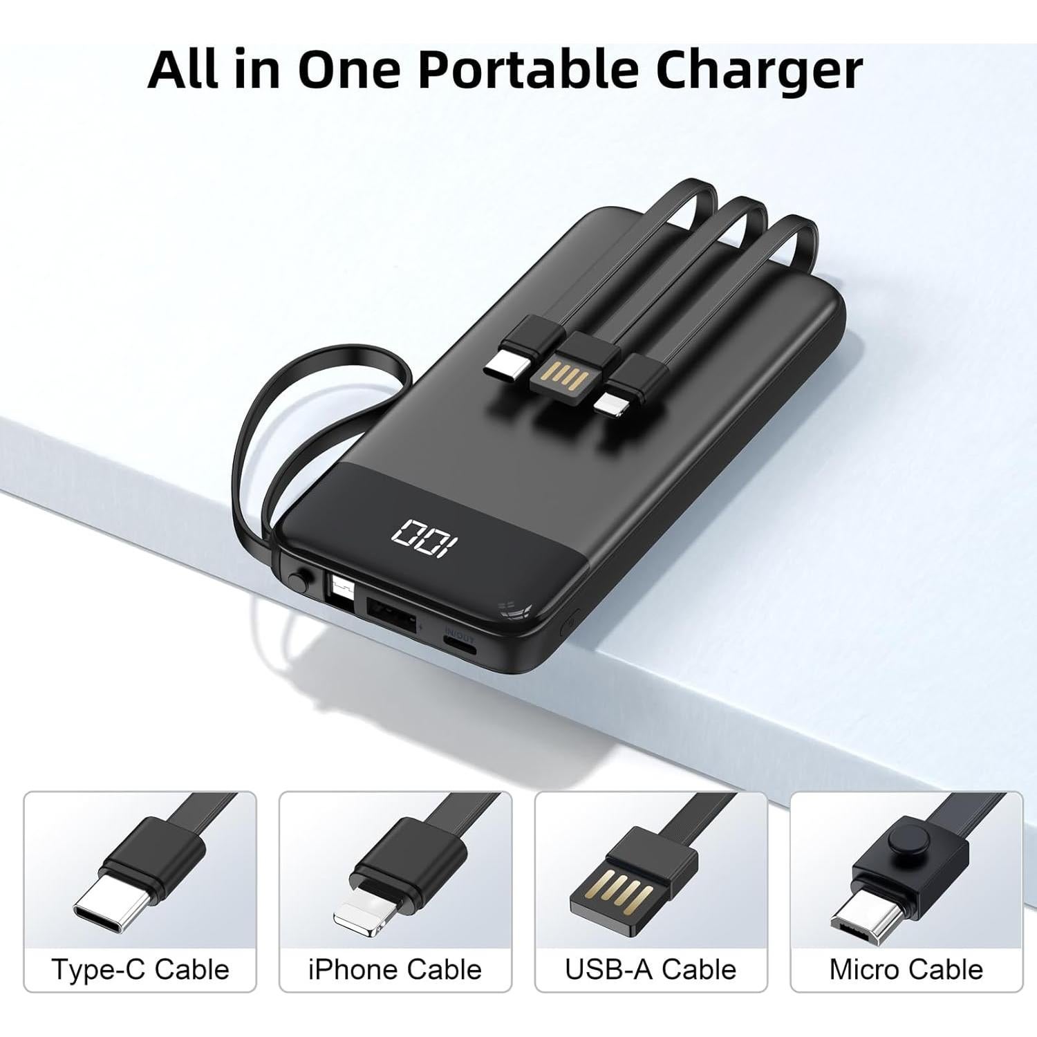 Cargador Portátil 10000mAh Penaover con Pantalla LED y 5 Salidas