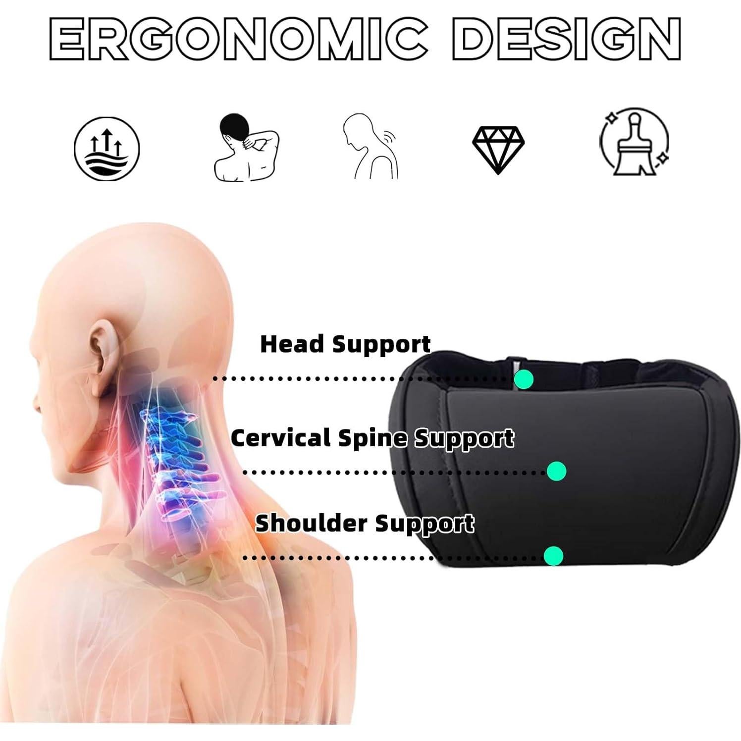 Car Neck Pillow with Memory Foam Comfortable Ergonomic Design Seat Neck Support Headrest Softness Car Pillow Cushion for Driving, Universal Fit, 1 Piece, Black