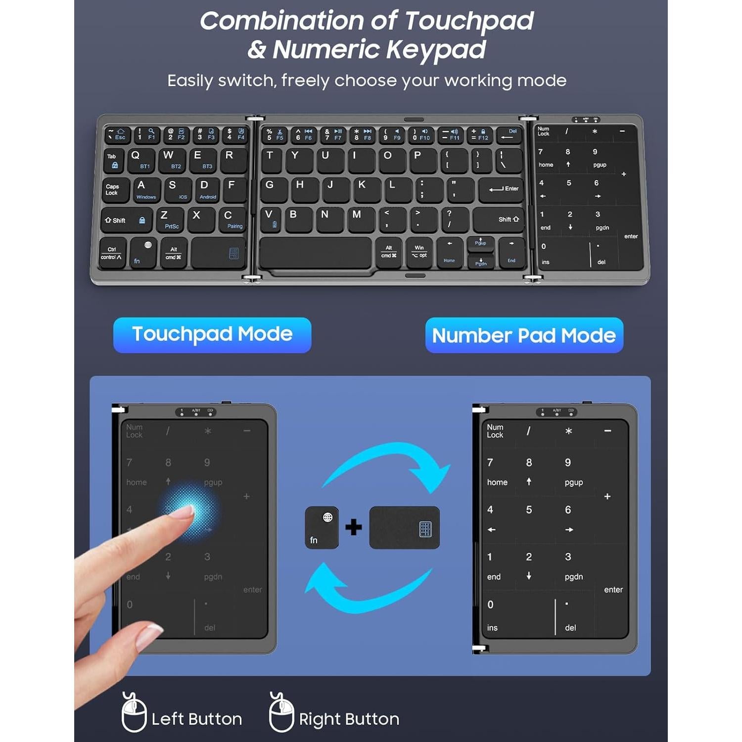 Teclado Bluetooth Plegable MoKo con Touchpad y Numérico