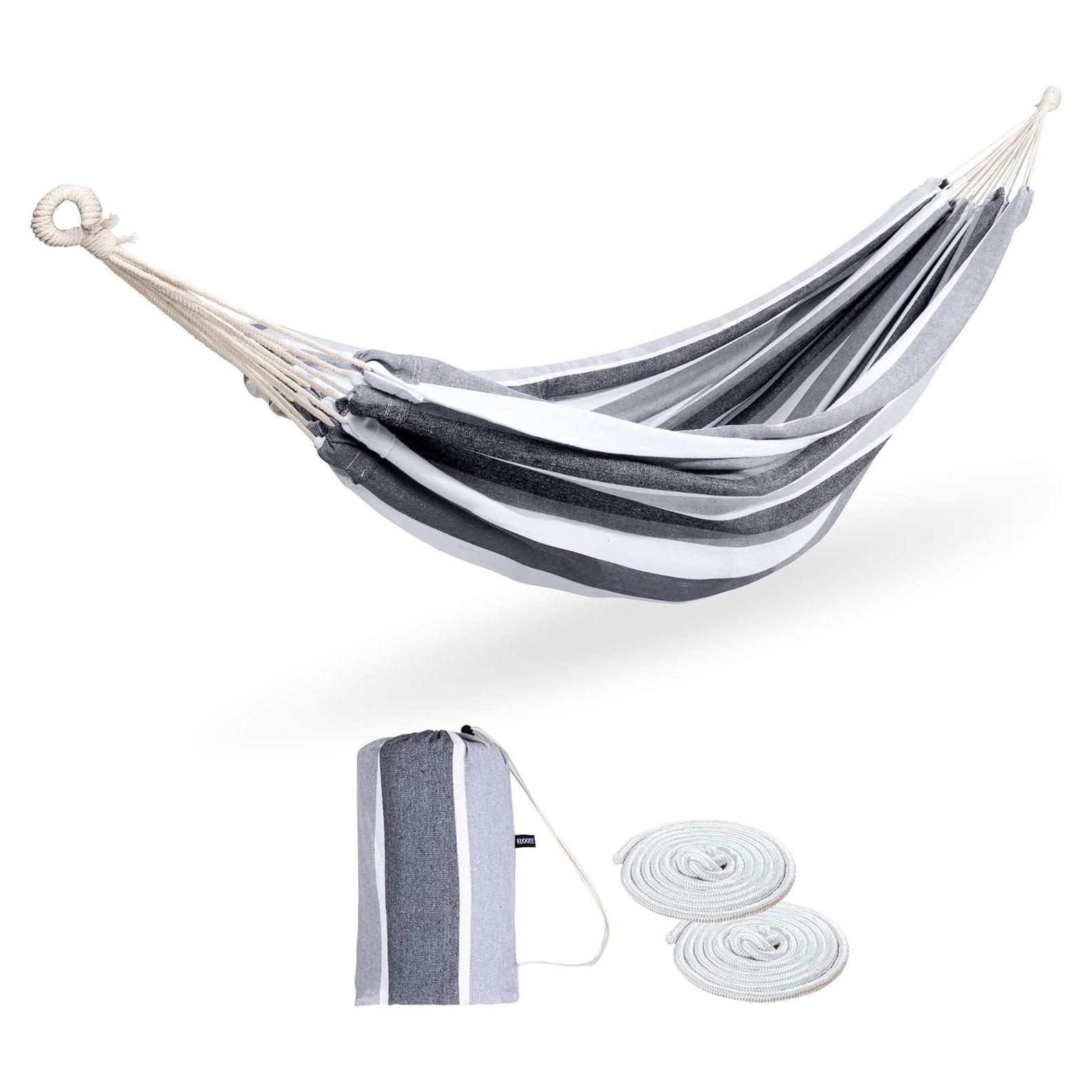 Hamaca Doble ROOITY Extra Grande Rayas Grises y Blancas