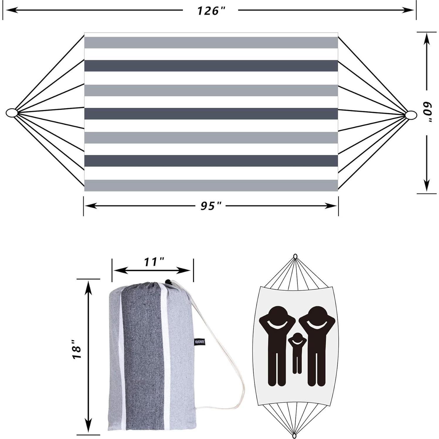 Hamaca Doble ROOITY Extra Grande Rayas Grises y Blancas