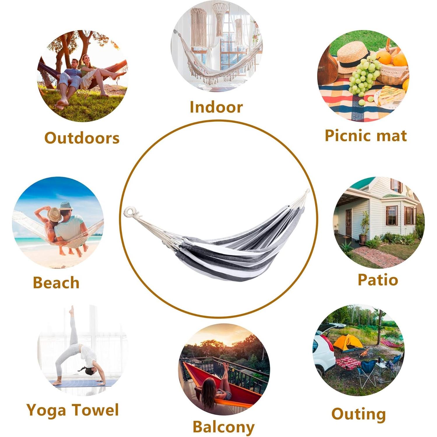 Hamaca Doble ROOITY Extra Grande Rayas Grises y Blancas