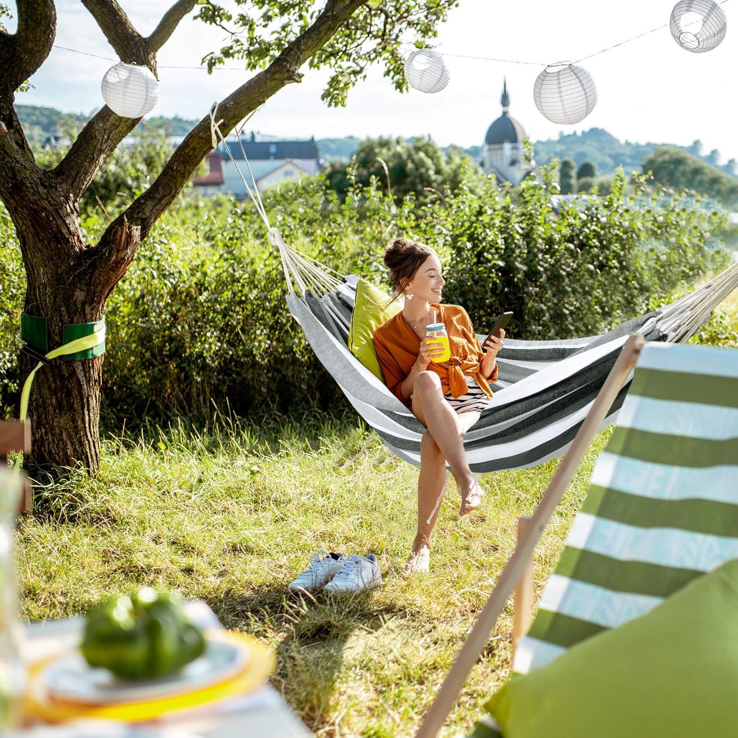 Hamaca Doble ROOITY Extra Grande Rayas Grises y Blancas