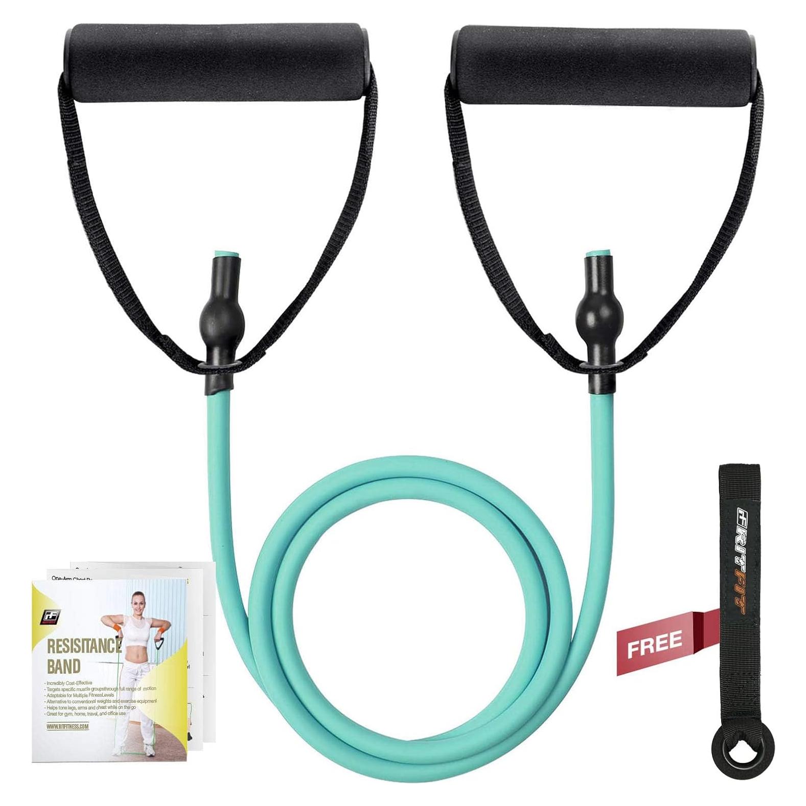 RitFit Single Resistance Exercise Band with Comfortable Handles - Ideal for Physical Therapy, Strength Training, Muscle Toning - Door Anchor and Starter Guide Included