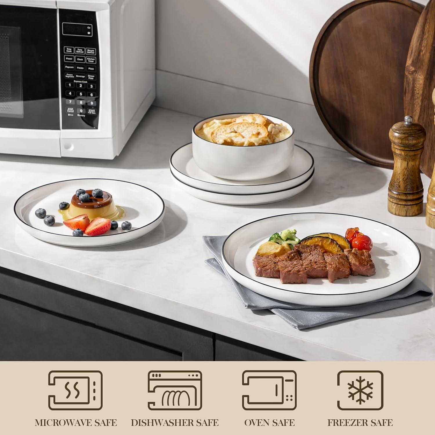 MALACASA Juego de Vajilla 12 Piezas para 4 Personas LUNA