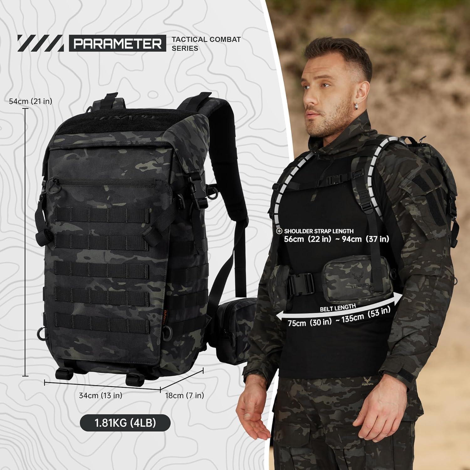 Mochila Táctica TUXAPO 30L Molle Militar Multicam Negro