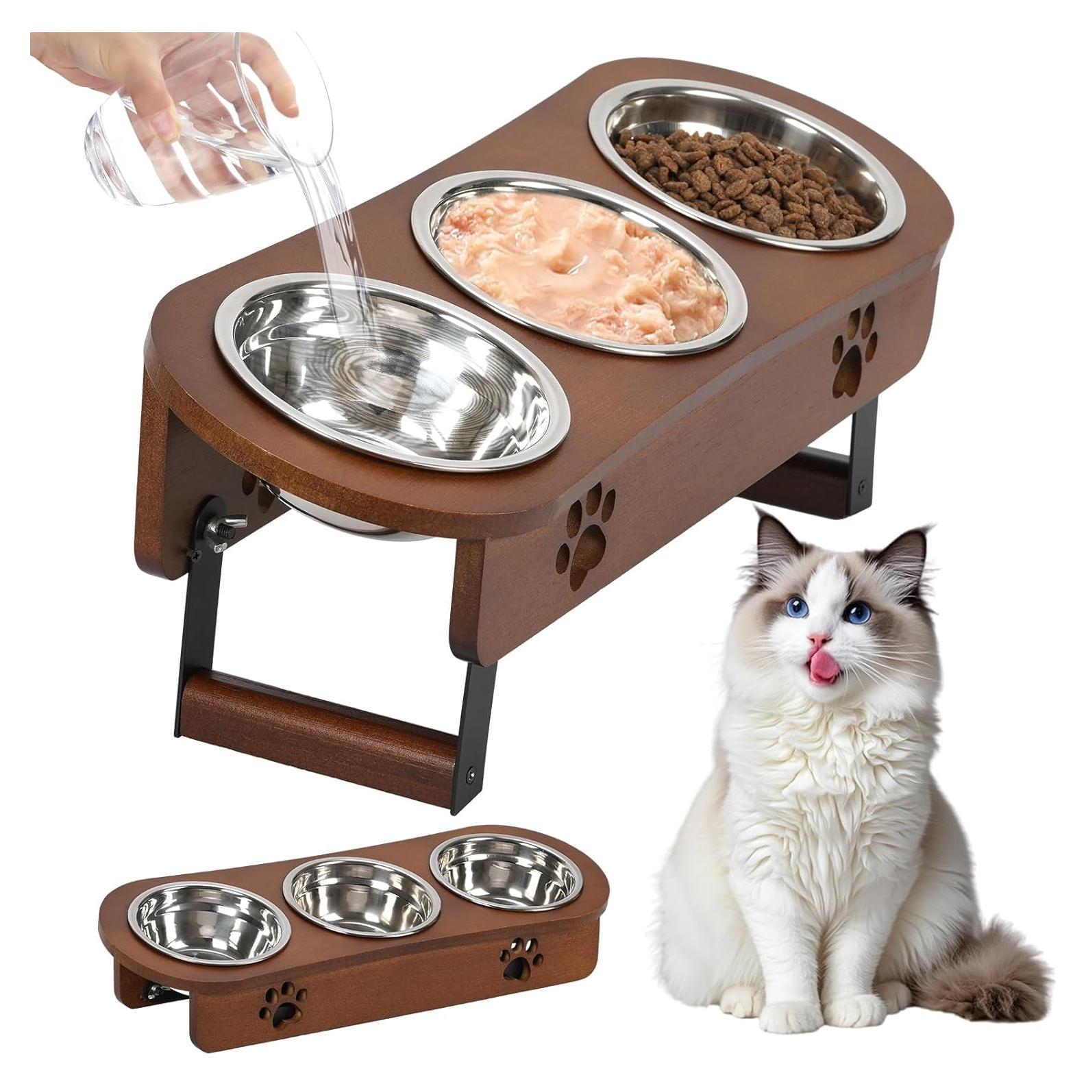 Tazón de Comida Elevado para Gatos CILXGQLN 2 Alturas 42x15cm