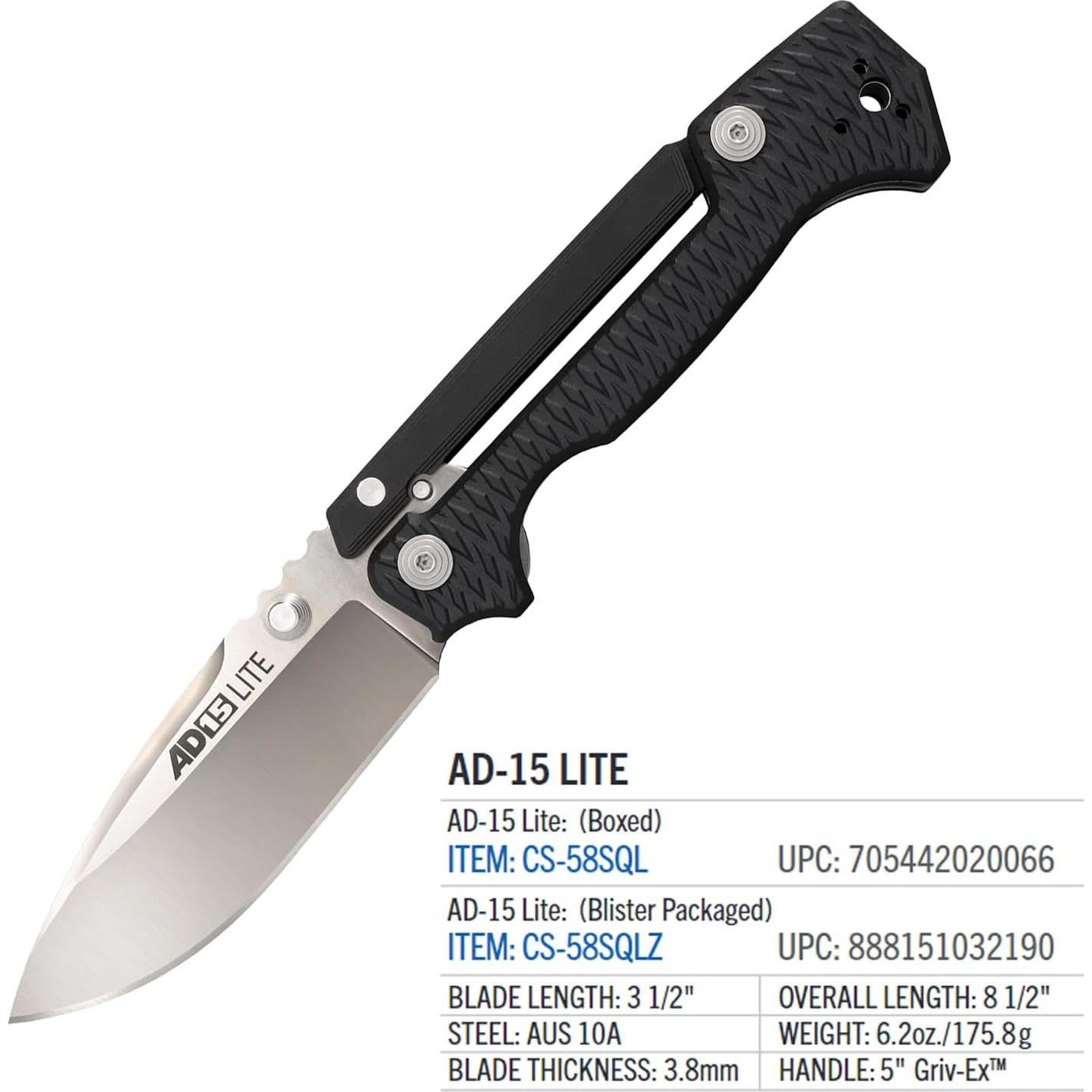 Cuchillo Plegable Táctico Cold Steel AD-15 Lite 8.9 cm Hoja AUS10A