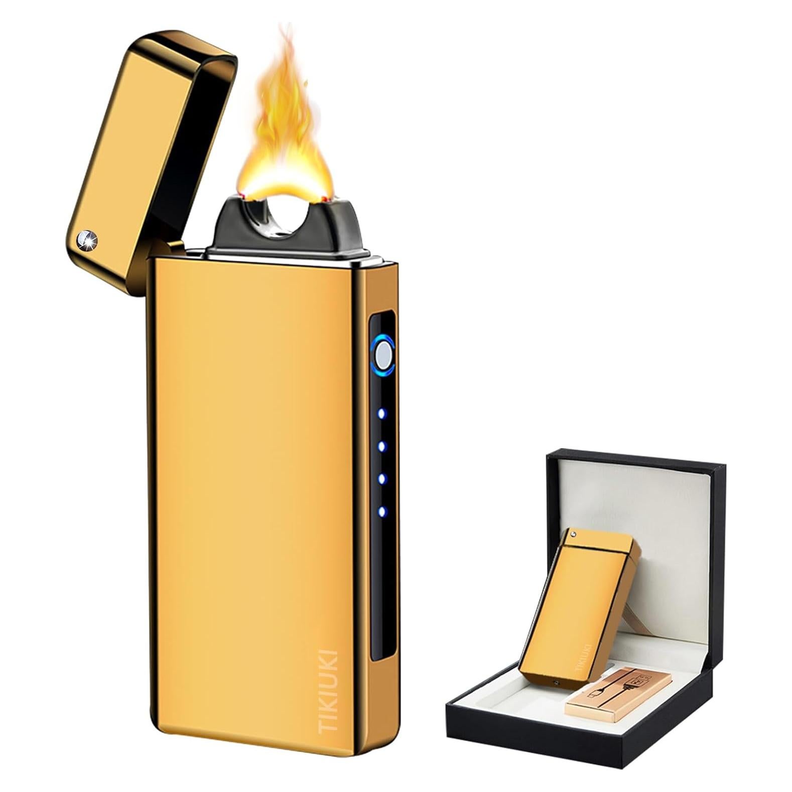 Encendedor Eléctrico de Plasma TIKIUKI Dorado a Prueba de Viento