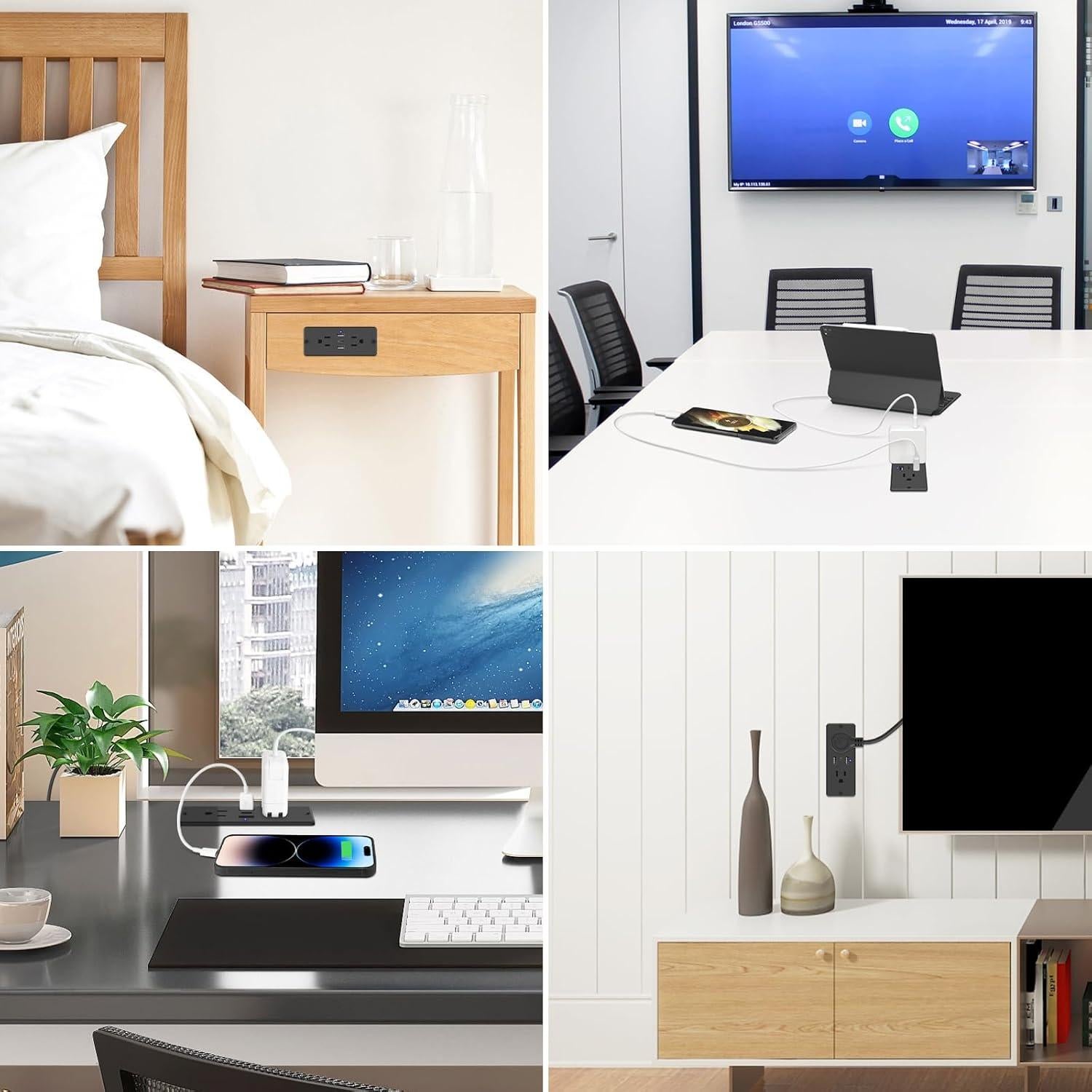 Toma de Corriente Empotrada HHSOET 20W con USB y Enchufe Plano