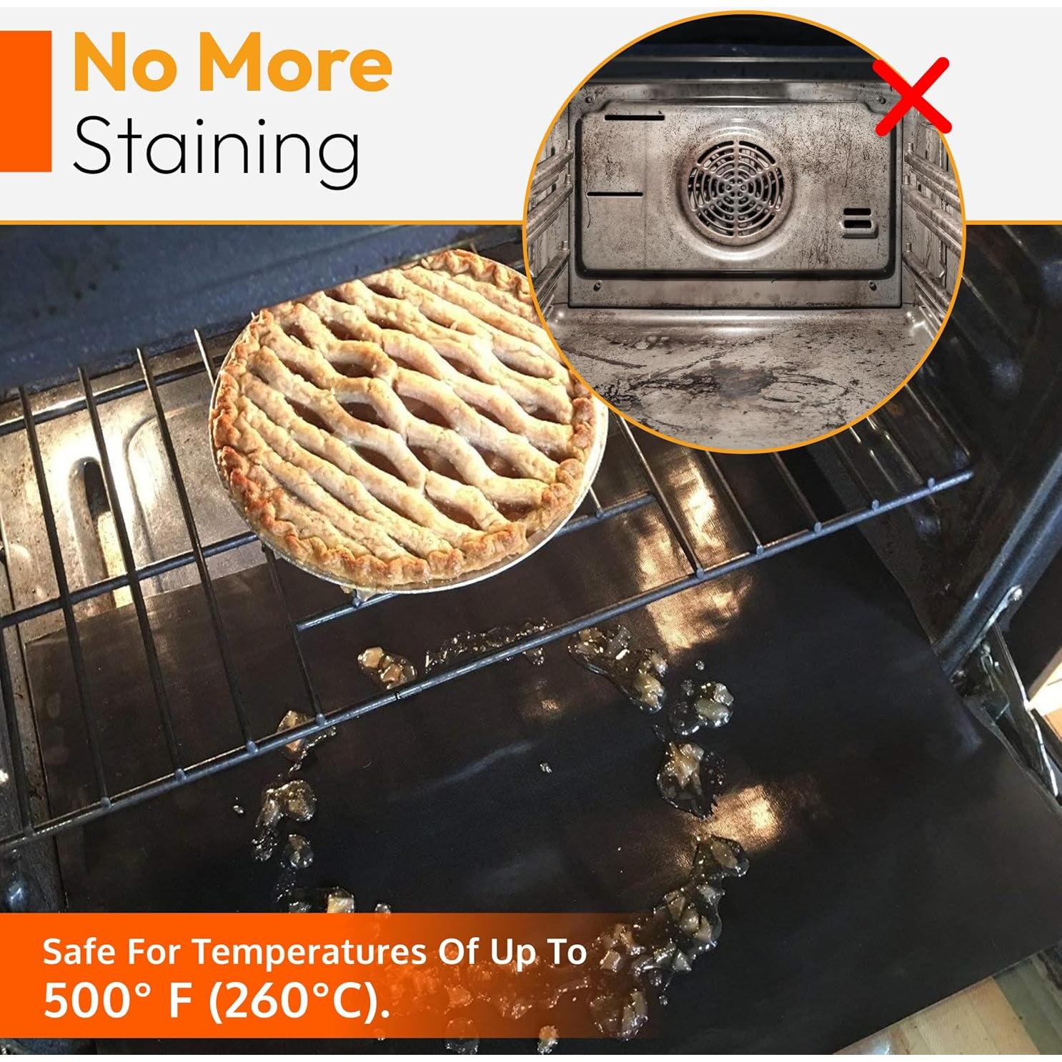 2 Pack Large Thick Heavy Duty Non Stick Teflon Oven Liners Mat, 17"x 25" BPA and PFOA Free, for Bottom of Electric Oven Gas Stove and Microwave Charcoal or Gas Grills