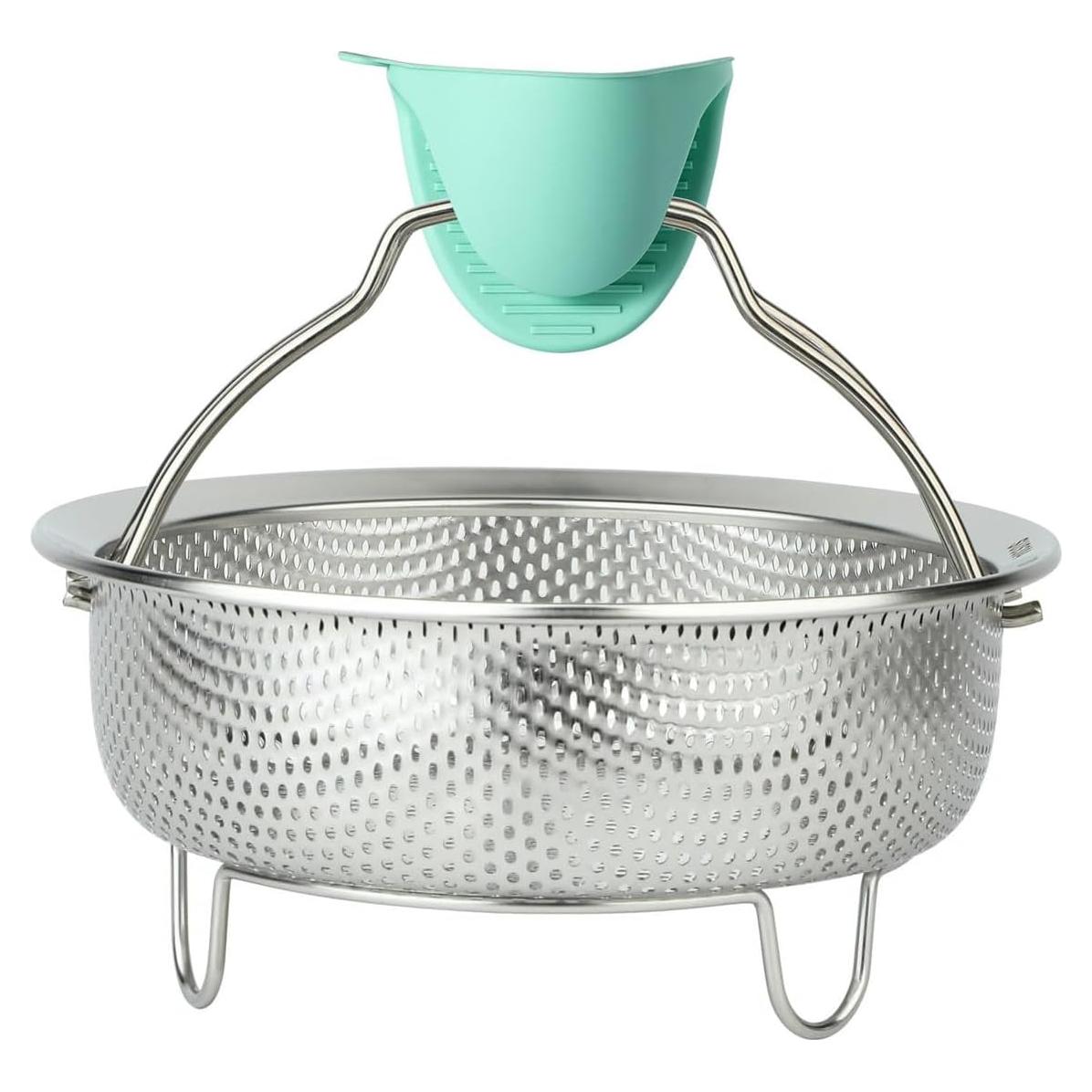 Stainless Steel Steamer Basket - Vegetable & Dumpling Steamer Insert for Pots, Instant Pot Accessories with Handles & Feet, Multi-Purpose Mesh Strainer for Cooking, Fruits (Silvery, Small)
