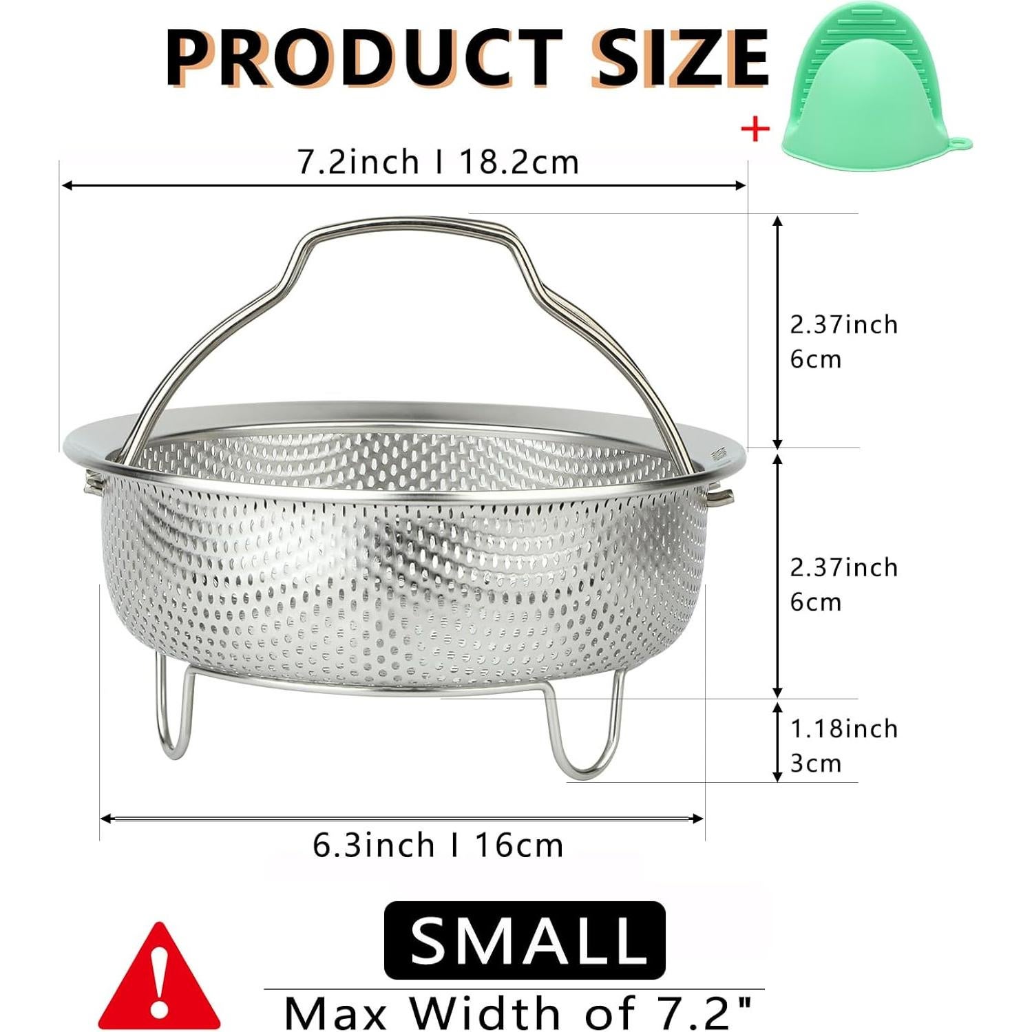 Stainless Steel Steamer Basket - Vegetable & Dumpling Steamer Insert for Pots, Instant Pot Accessories with Handles & Feet, Multi-Purpose Mesh Strainer for Cooking, Fruits (Silvery, Small)