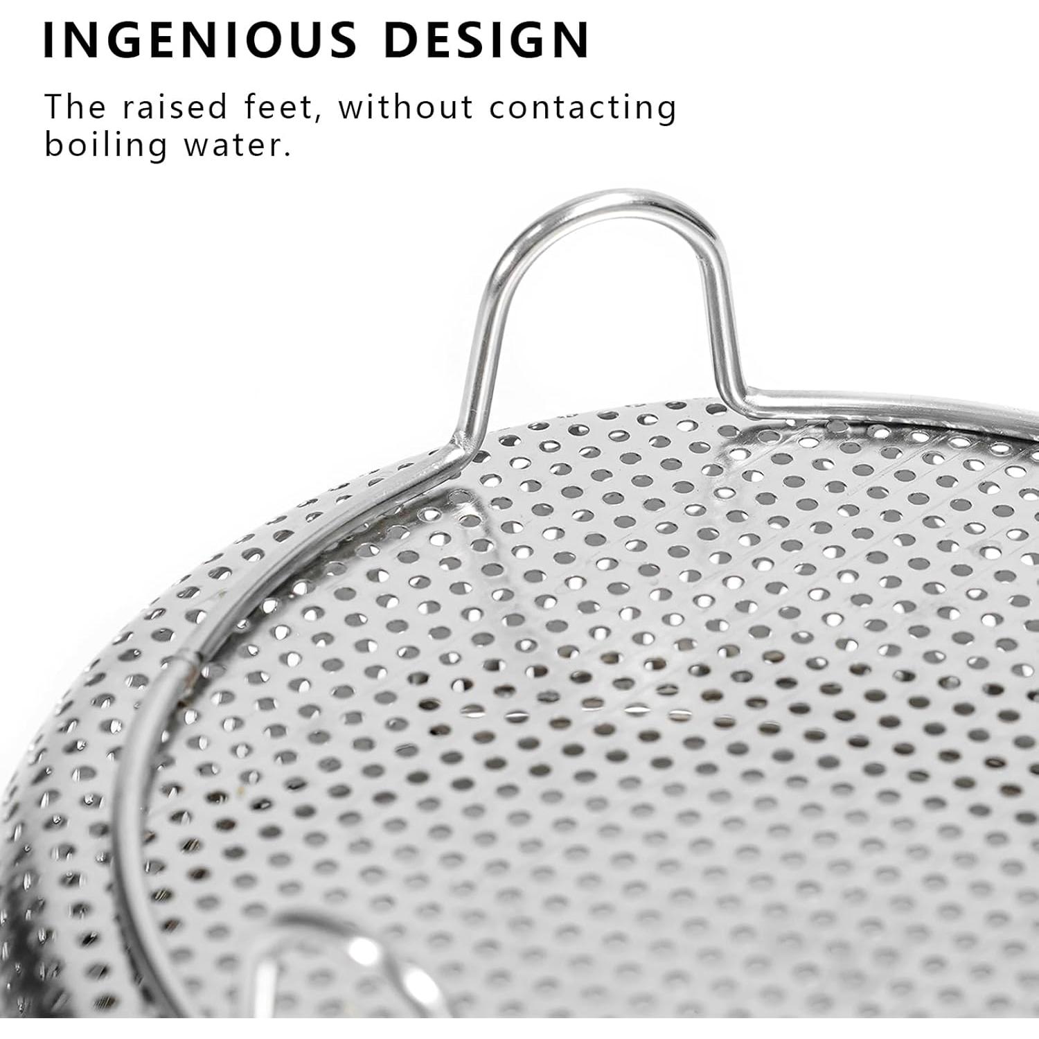 Stainless Steel Steamer Basket - Vegetable & Dumpling Steamer Insert for Pots, Instant Pot Accessories with Handles & Feet, Multi-Purpose Mesh Strainer for Cooking, Fruits (Silvery, Small)