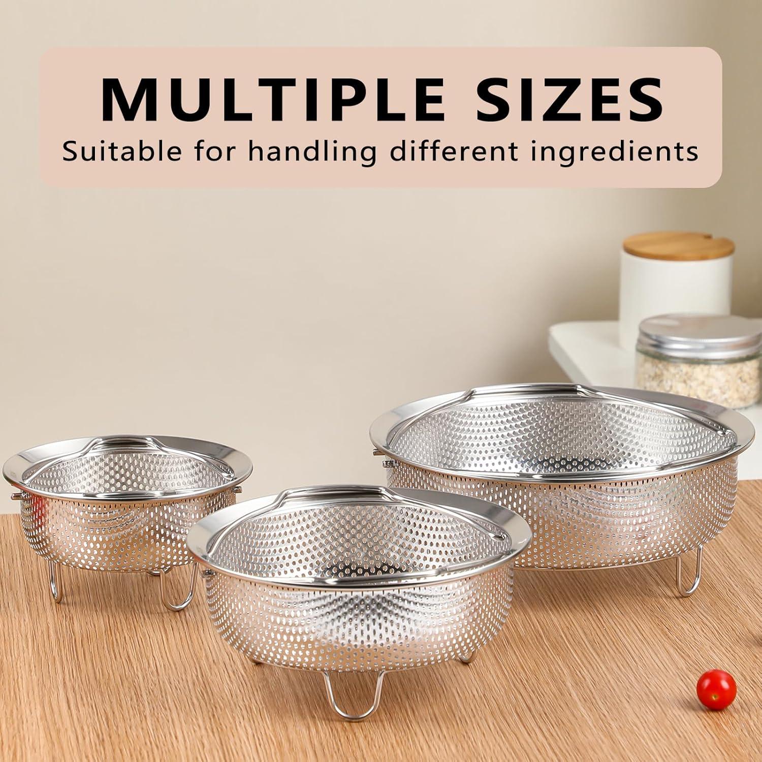 Stainless Steel Steamer Basket - Vegetable & Dumpling Steamer Insert for Pots, Instant Pot Accessories with Handles & Feet, Multi-Purpose Mesh Strainer for Cooking, Fruits (Silvery, Small)