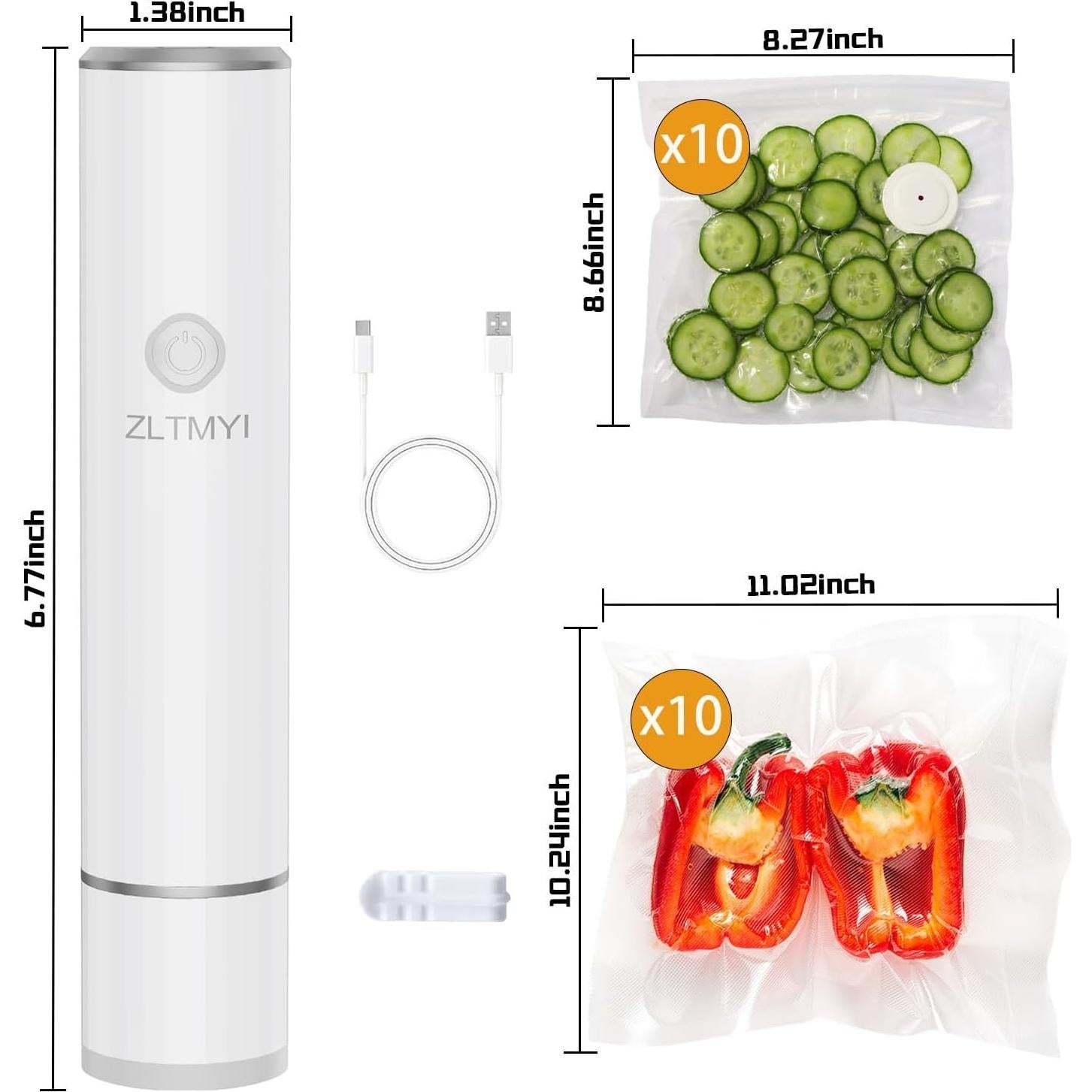 Sellador de Vacío ZLTMYI Portátil Recargable con 20 Bolsas