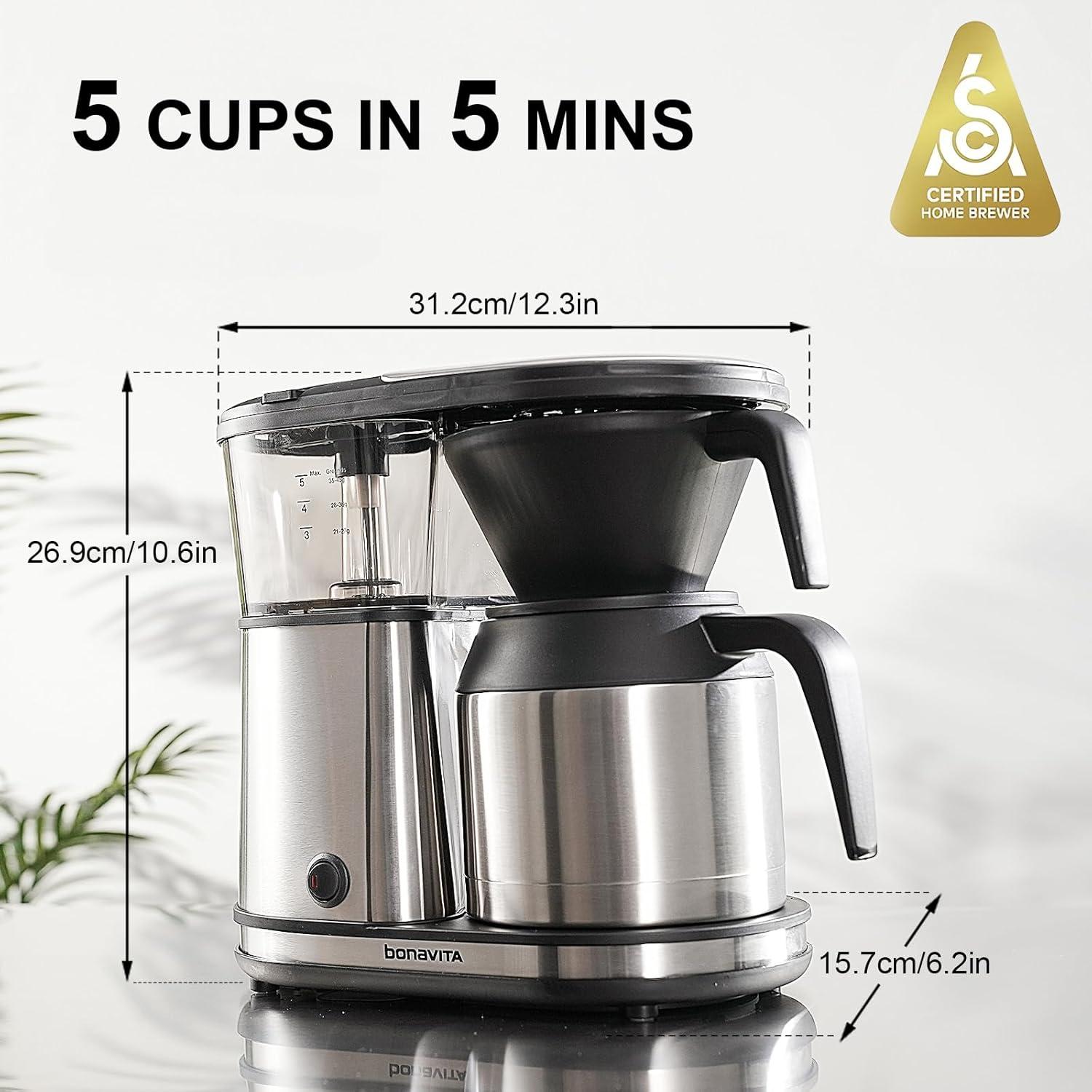 Cafetera Bonavita BV1500TS 5 Tazas Acero Inoxidable Térmica