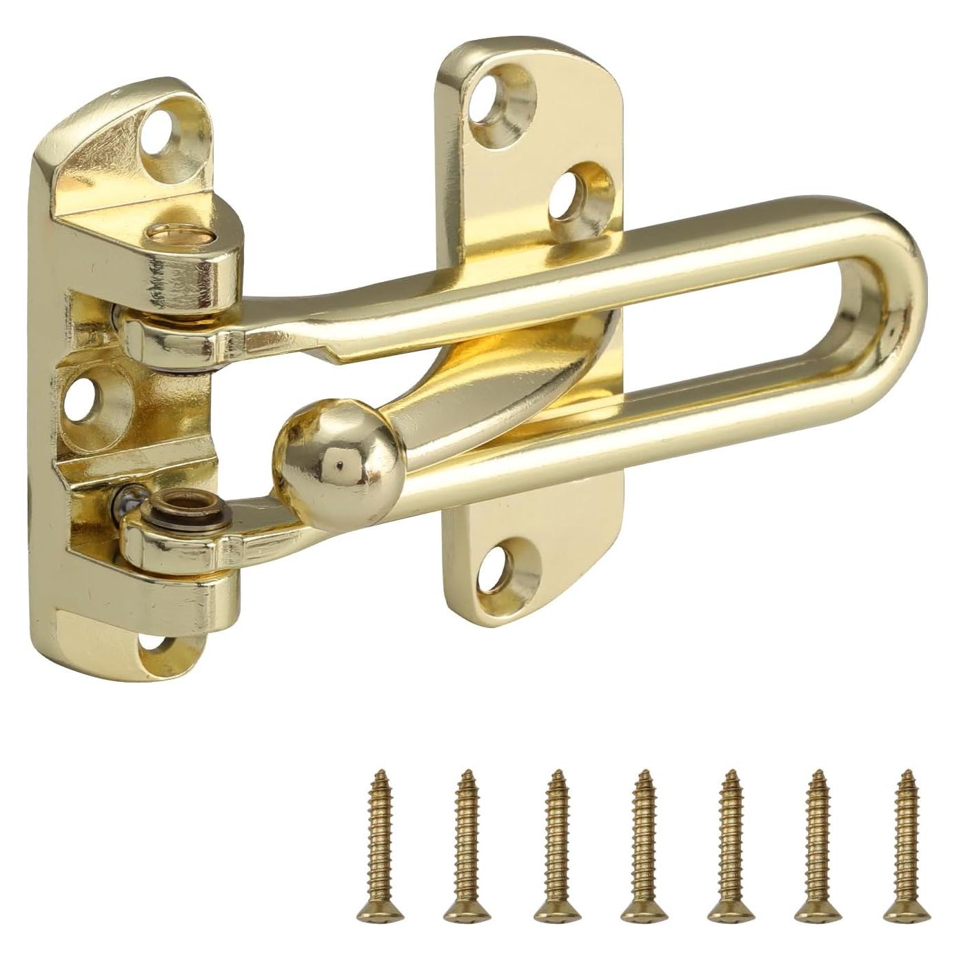 WellMade Swing Bar Door Lock Latch,Door Security Latch for Kids Safety and Home Security, Reinforcement Door Latch Guard Clasp（Bright Brass，1 Pack)