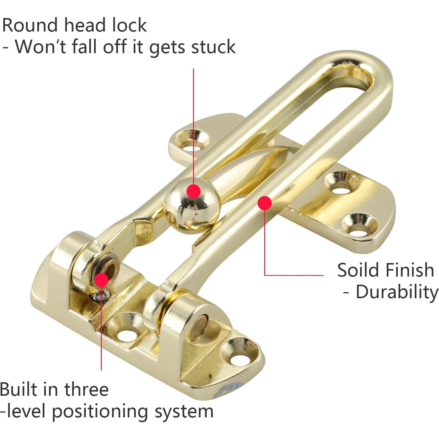 WellMade Swing Bar Door Lock Latch,Door Security Latch for Kids Safety and Home Security, Reinforcement Door Latch Guard Clasp（Bright Brass，1 Pack)