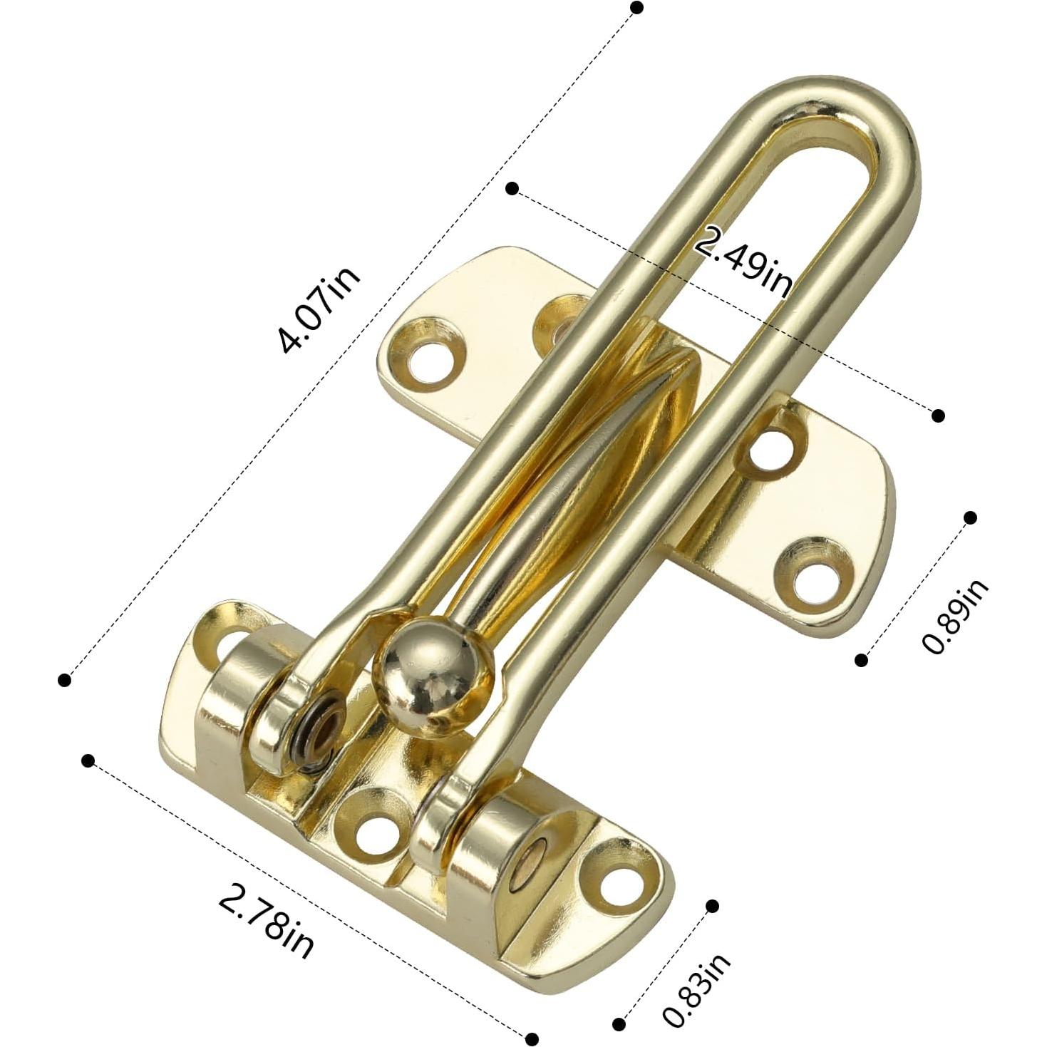 WellMade Swing Bar Door Lock Latch,Door Security Latch for Kids Safety and Home Security, Reinforcement Door Latch Guard Clasp（Bright Brass，1 Pack)