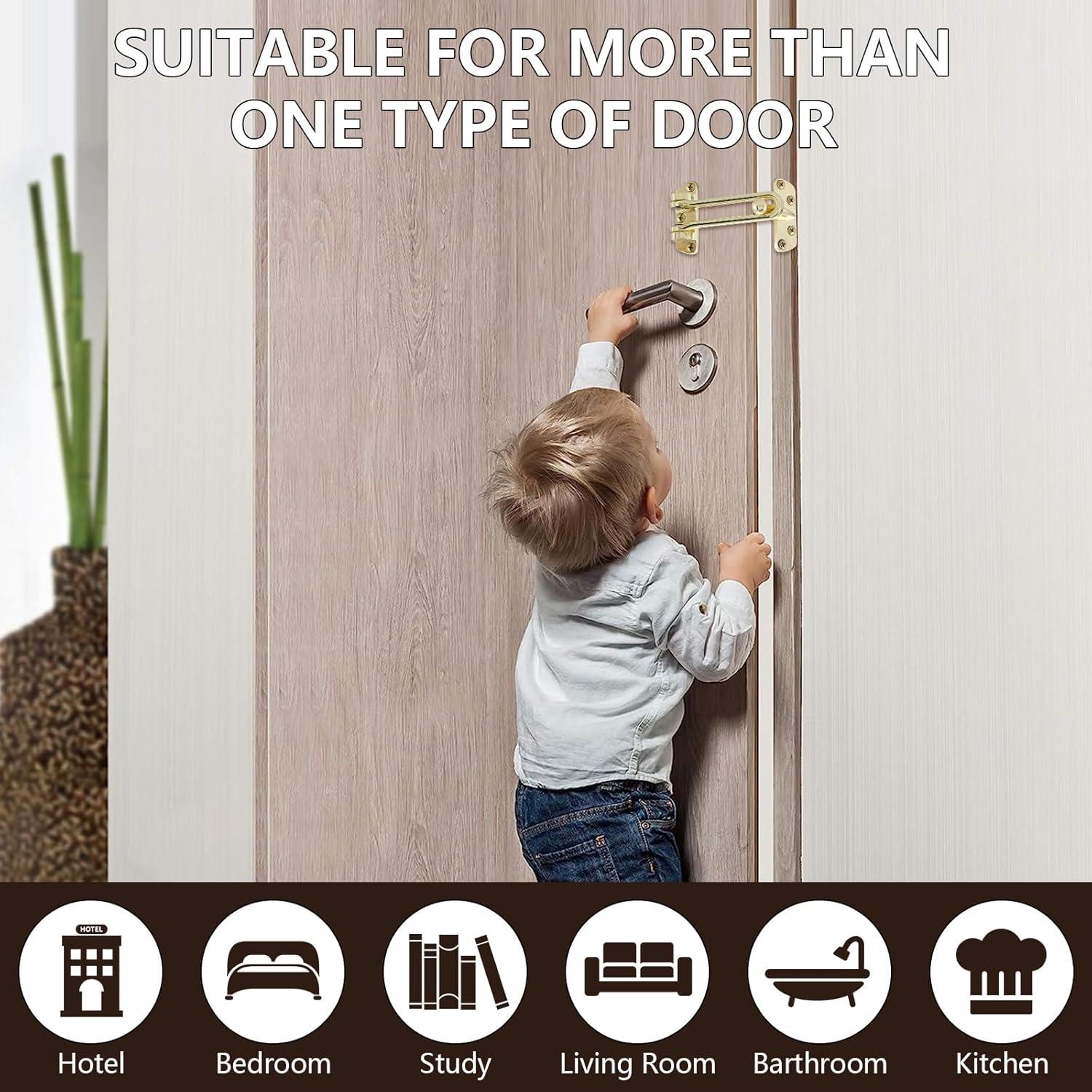 WellMade Swing Bar Door Lock Latch,Door Security Latch for Kids Safety and Home Security, Reinforcement Door Latch Guard Clasp（Bright Brass，1 Pack)